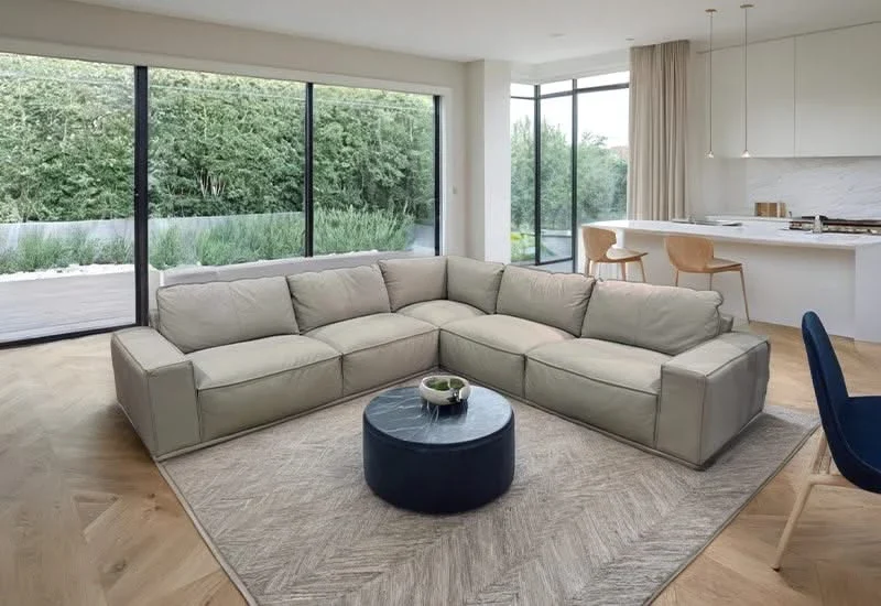 Bordi Taupe Gray Leather 3PC Sectional