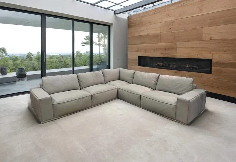 Bordi Taupe Gray Leather 3PC Sectional - Image 2