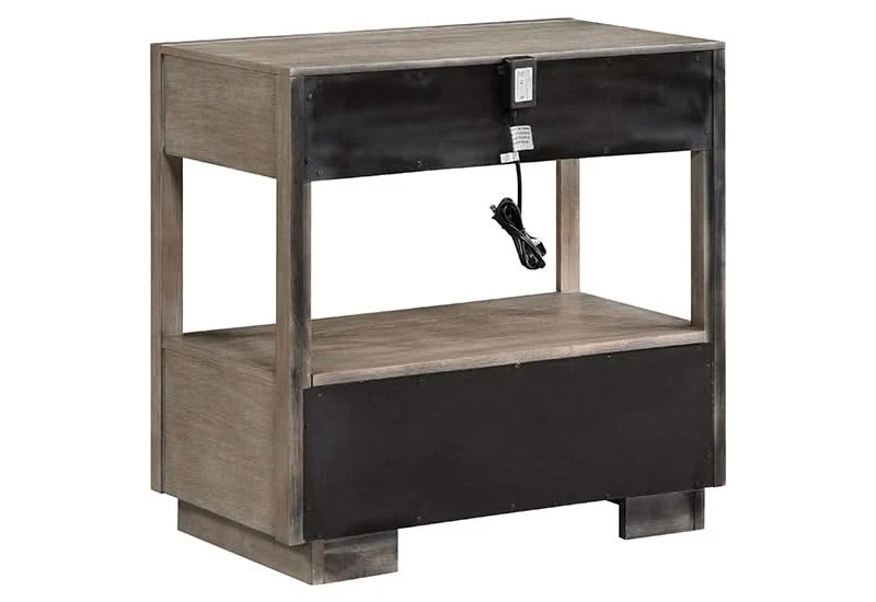 Boulevard Taupe Oak 2 Drawer Nightstand with Open Shelf Storage - Image 3