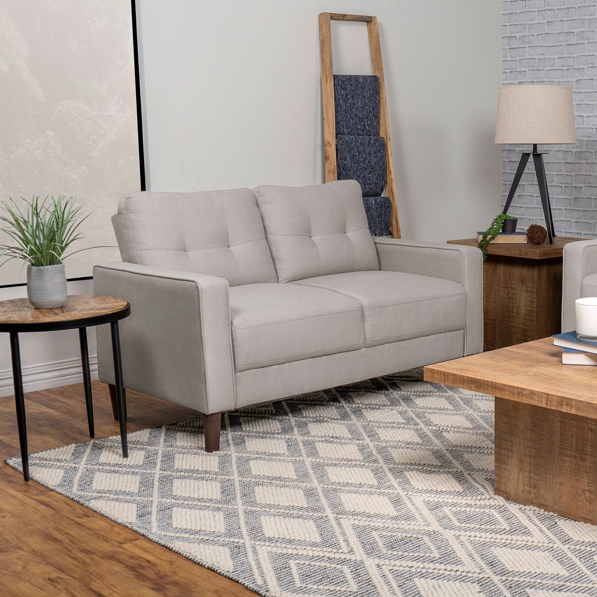 Bowen Upholstered Track Arm Tufted Loveseat Beige - Image 2