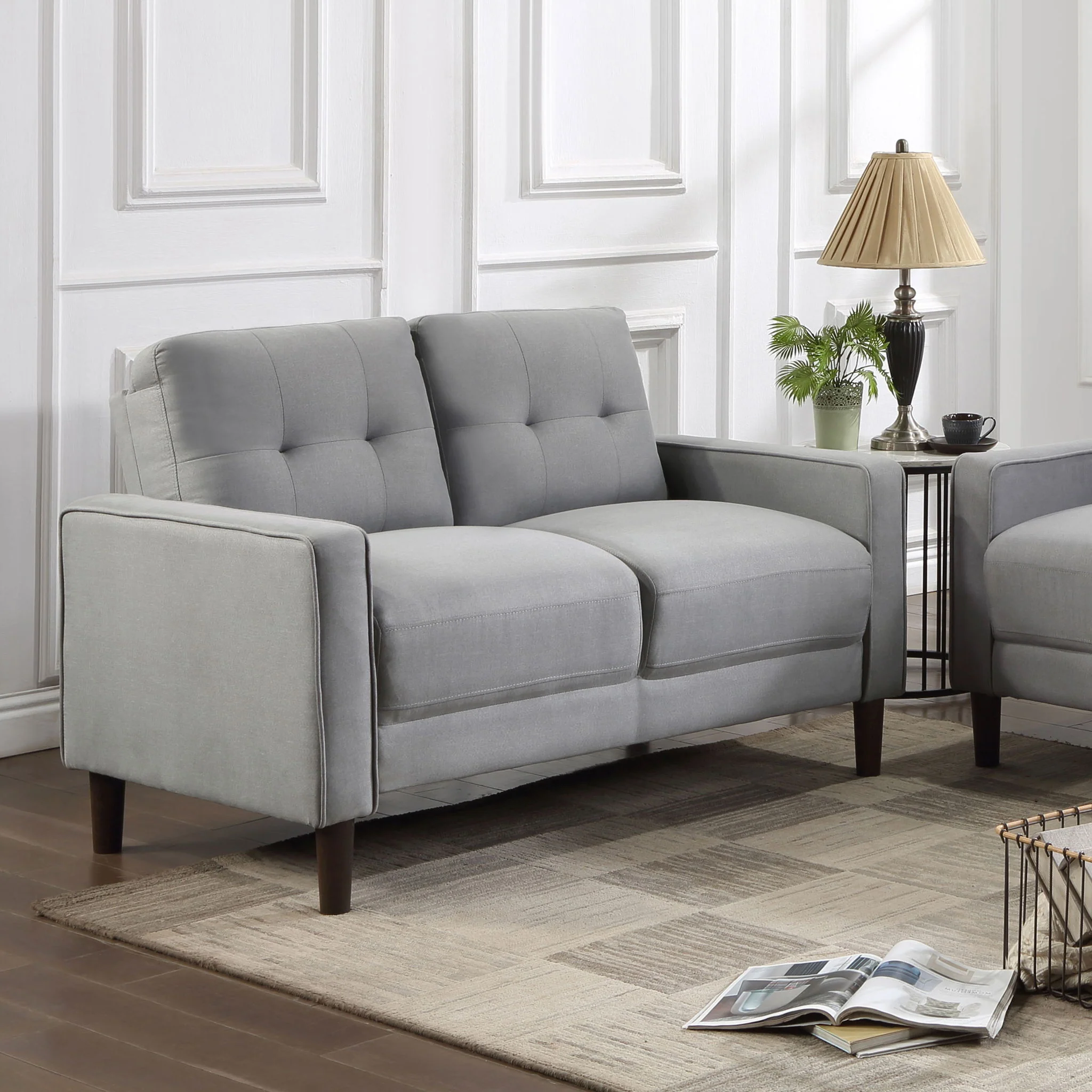 Bowen Upholstered Track Arm Tufted Loveseat Grey - Image 4
