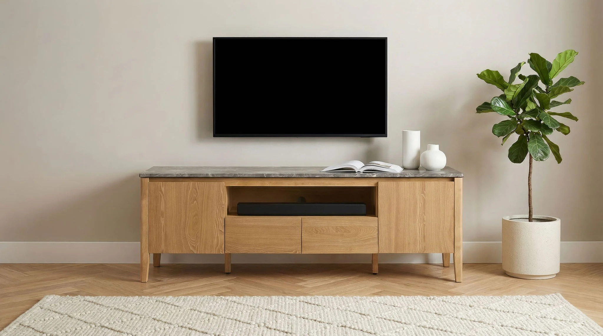 Bradley 63-inch 2-Door SmartTop TV Stand Grey and Natural - Image 3