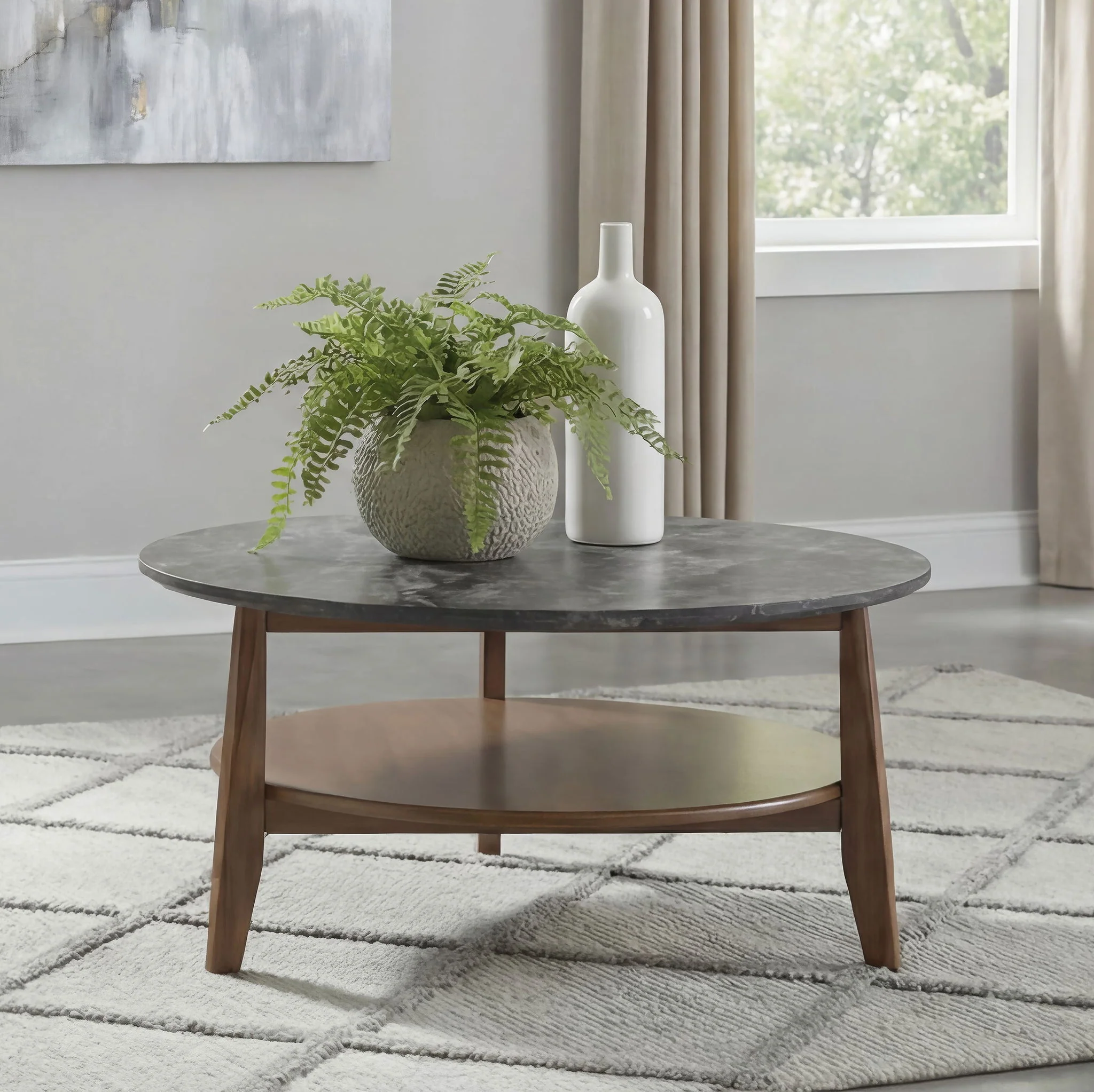 Bradley Round SmartTop Cocktail Coffee Table Smokey Grey and Brown - Image 2