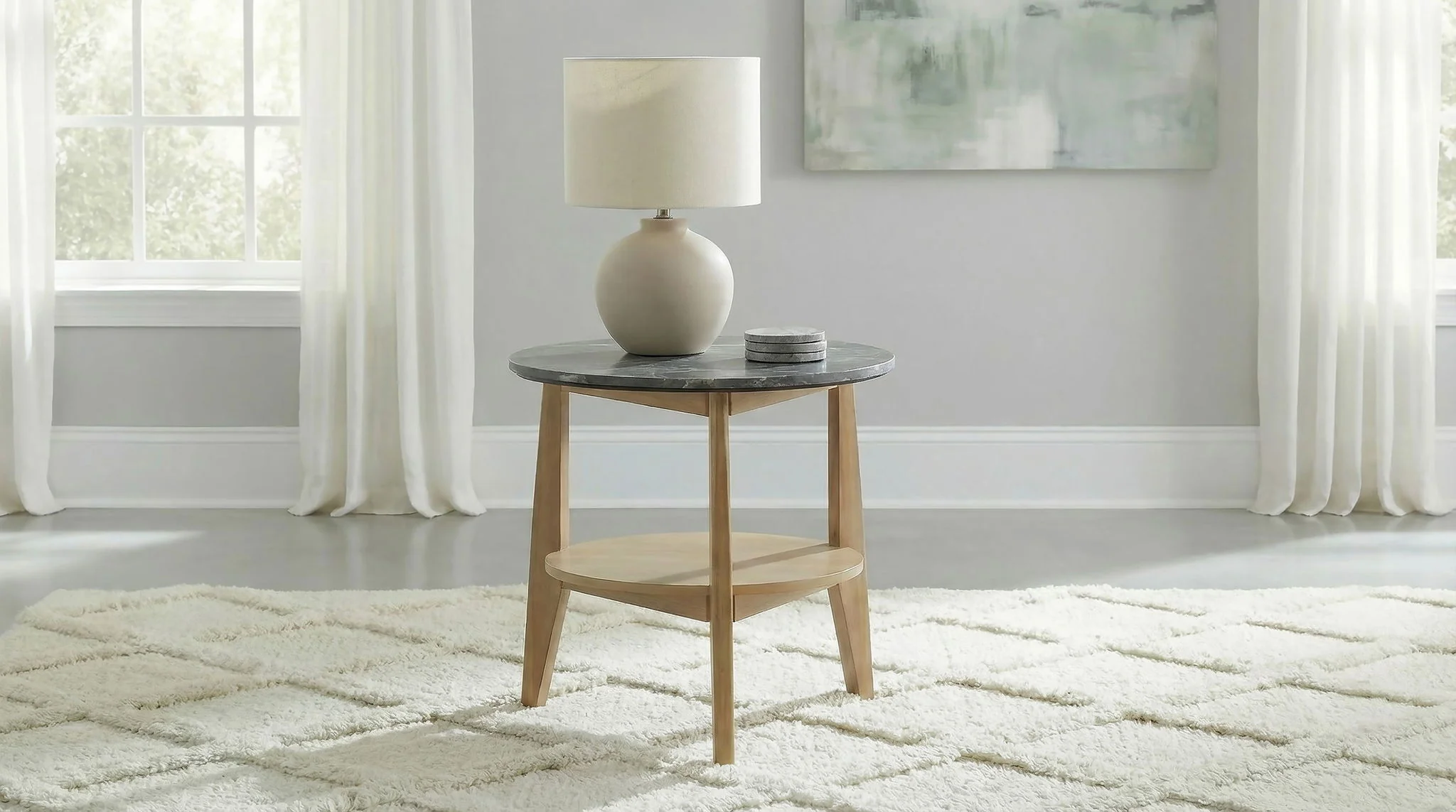 Bradley Round SmartTop End Side Table Grey and Natural - Image 3