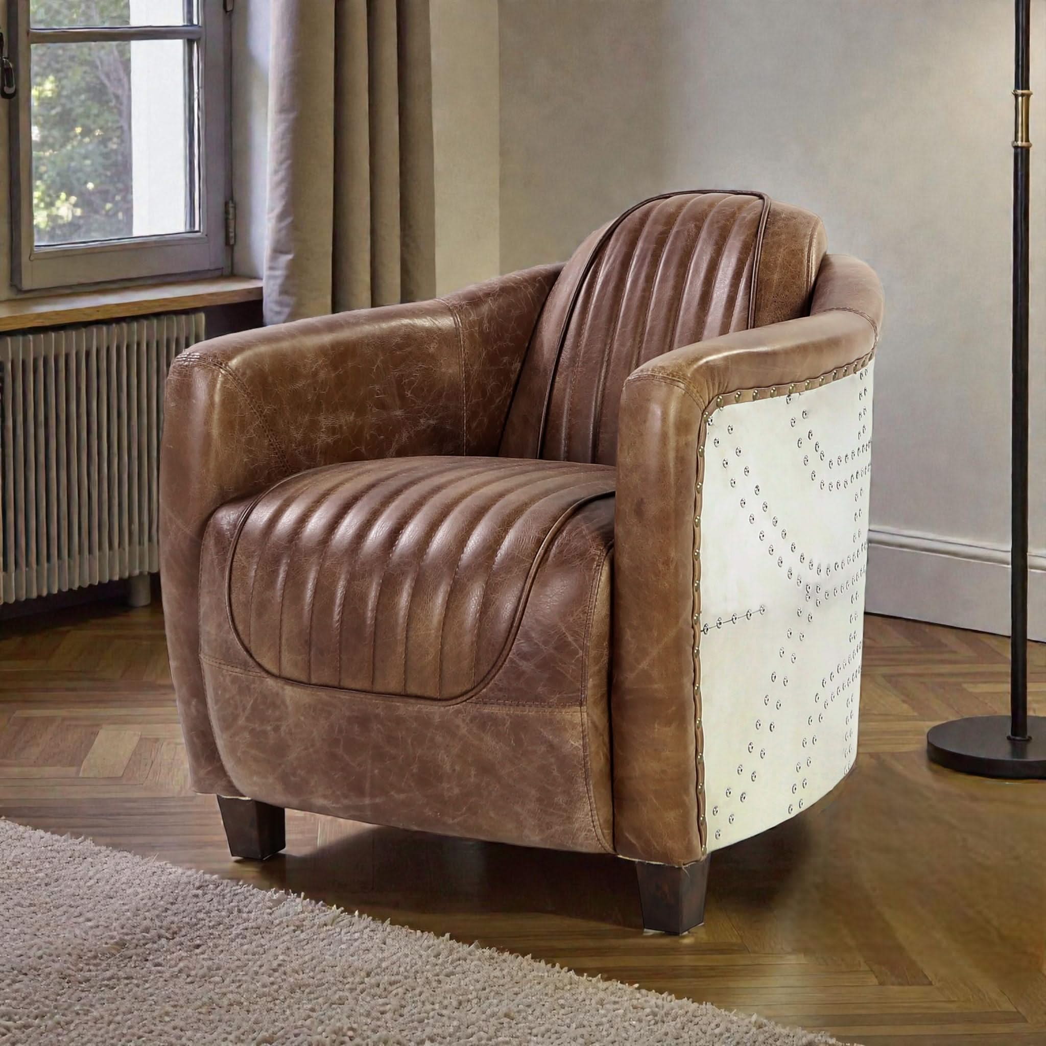 Brancaster - Grain Leather Chair - Brown - Image 2