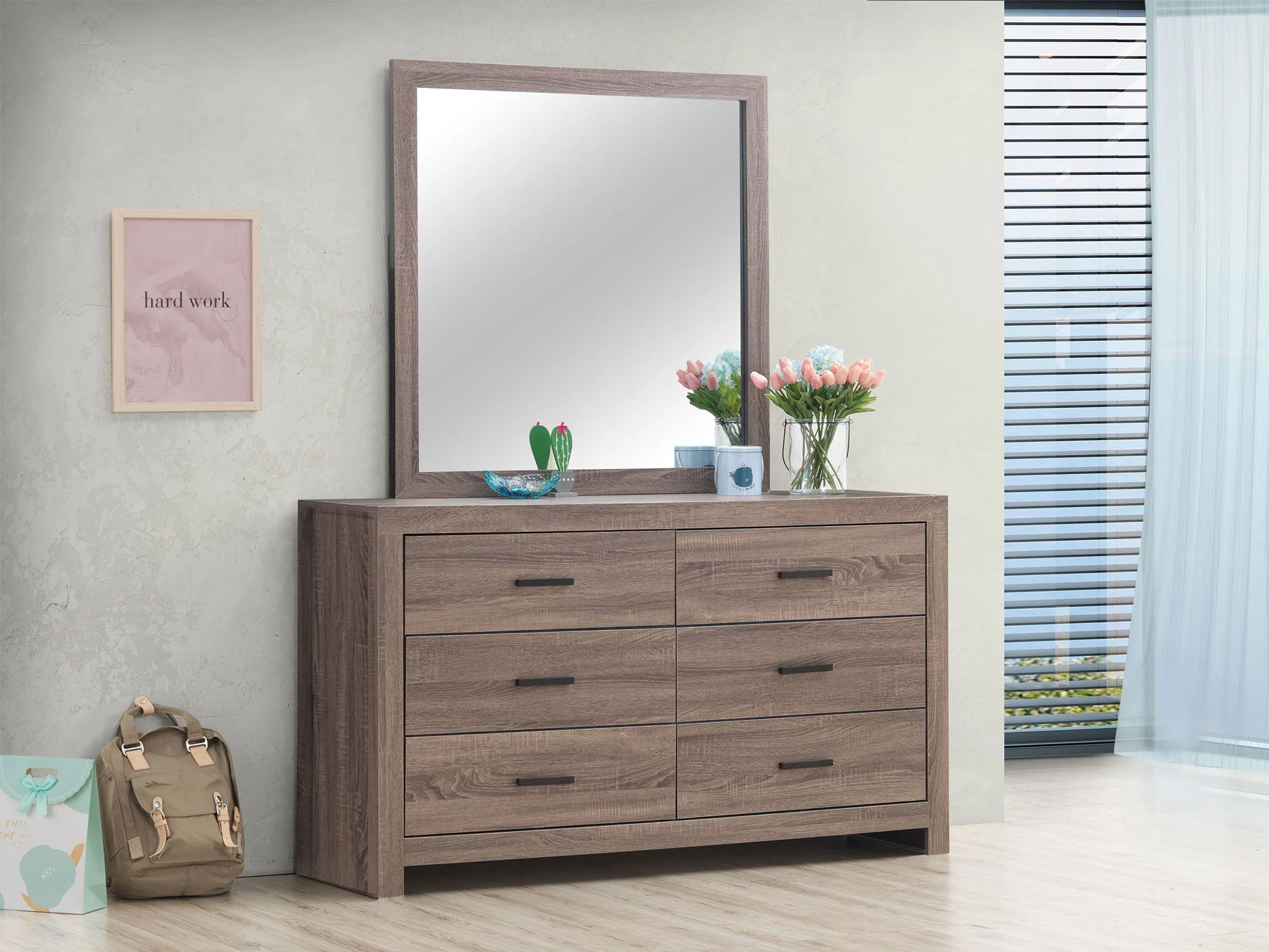 Brantford 6-drawer Dresser with Mirror Barrel Oak - Image 4