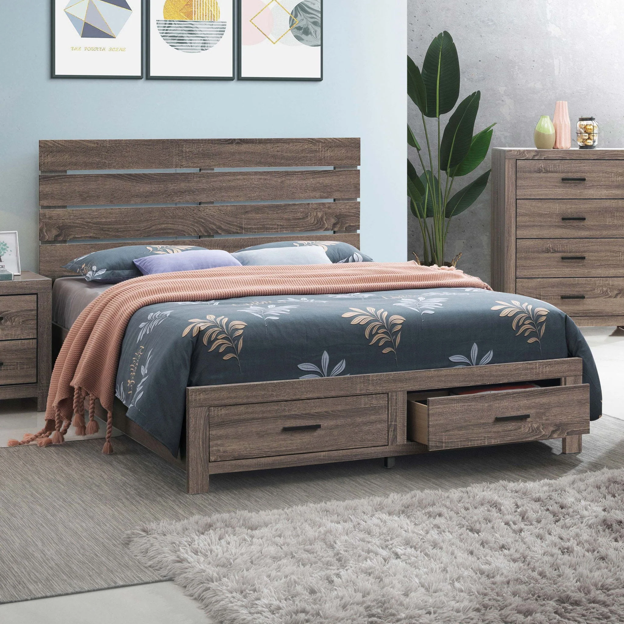 Brantford Wood Queen Storage Panel Bed Barrel Oak - Image 3