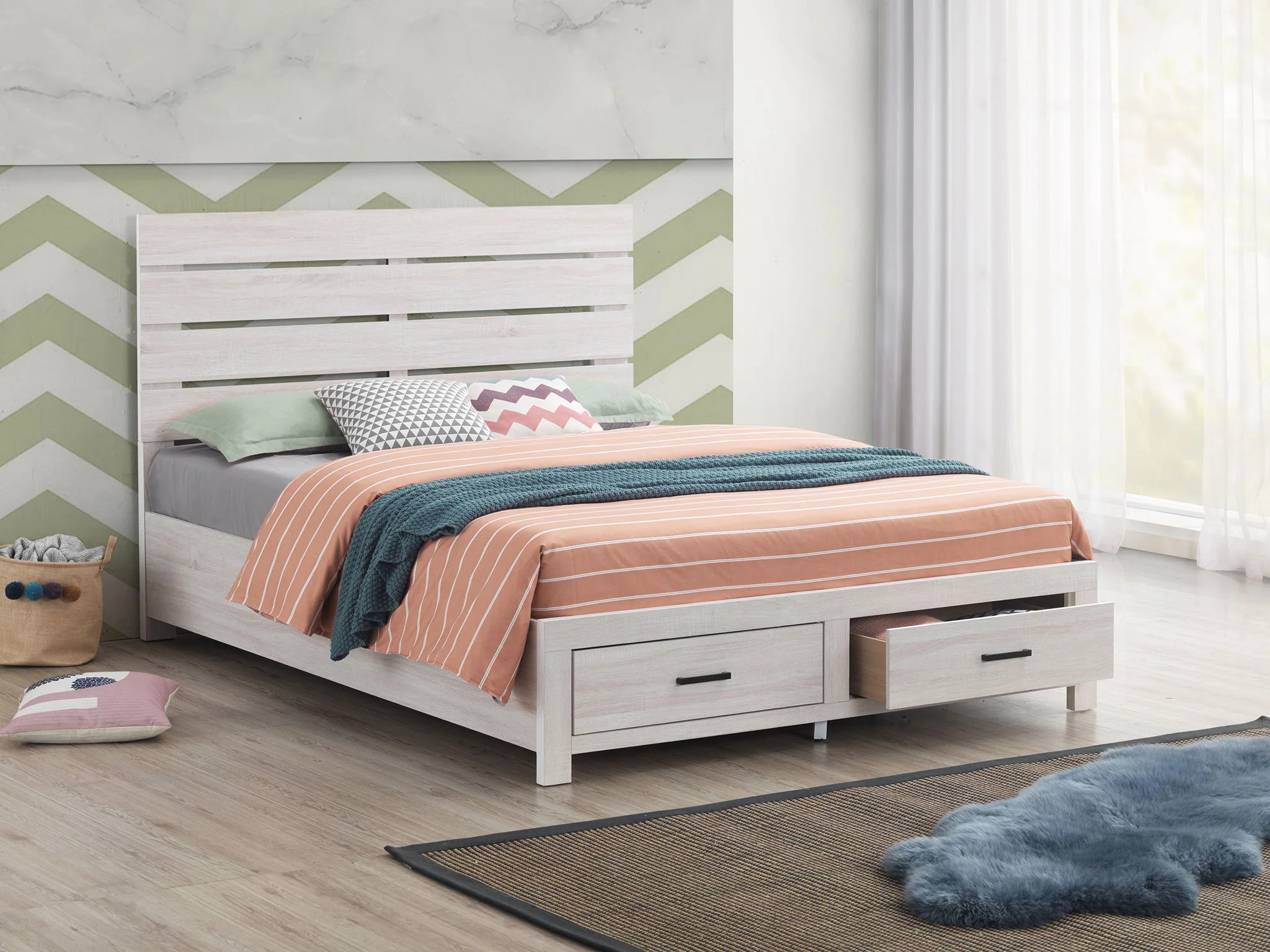 Brantford Wood Queen Storage Panel Bed Coastal White - Image 3