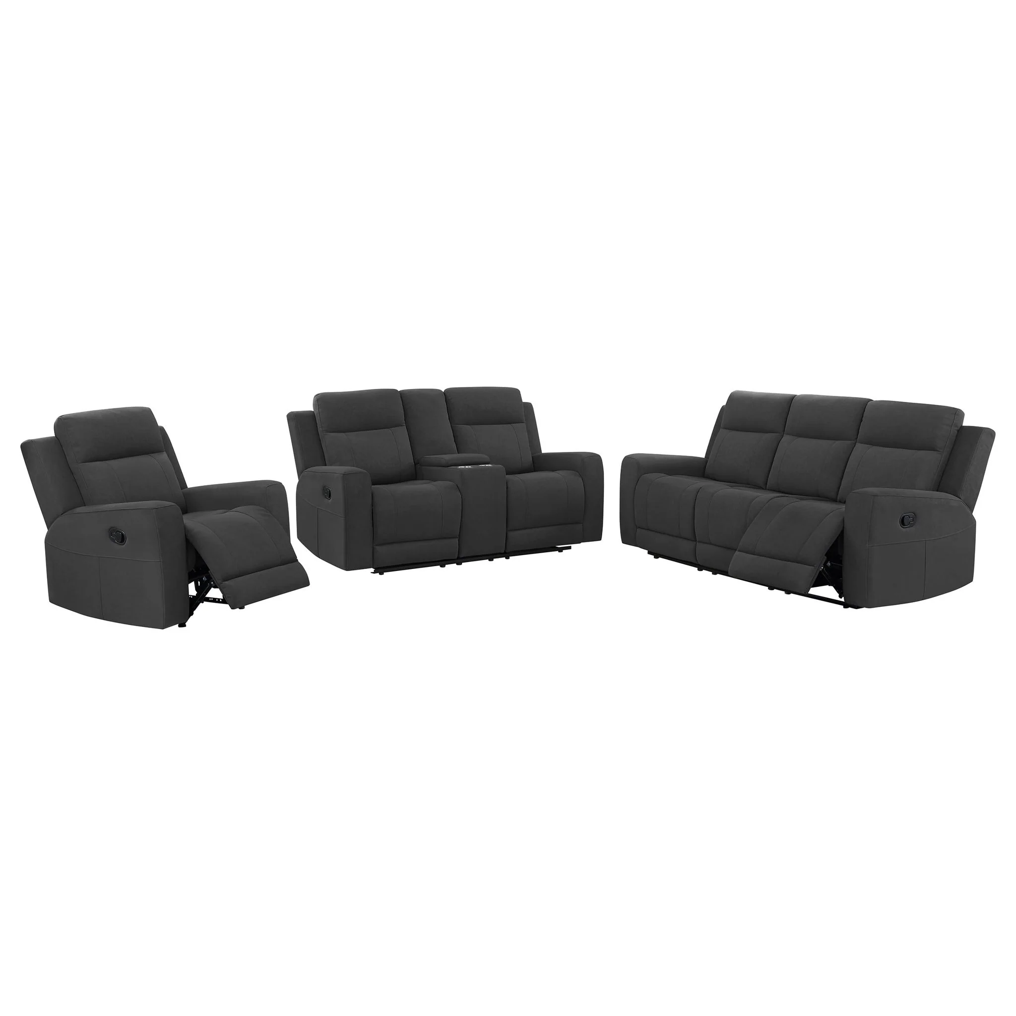 Brentwood 3-piece Upholstered Reclining Sofa Set Charcoal - Image 4