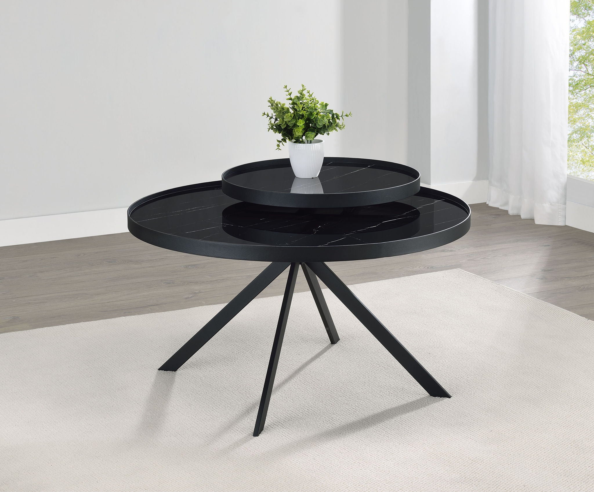 Briggs Round Marble Printed Glass Top Coffee Table Black - Image 2