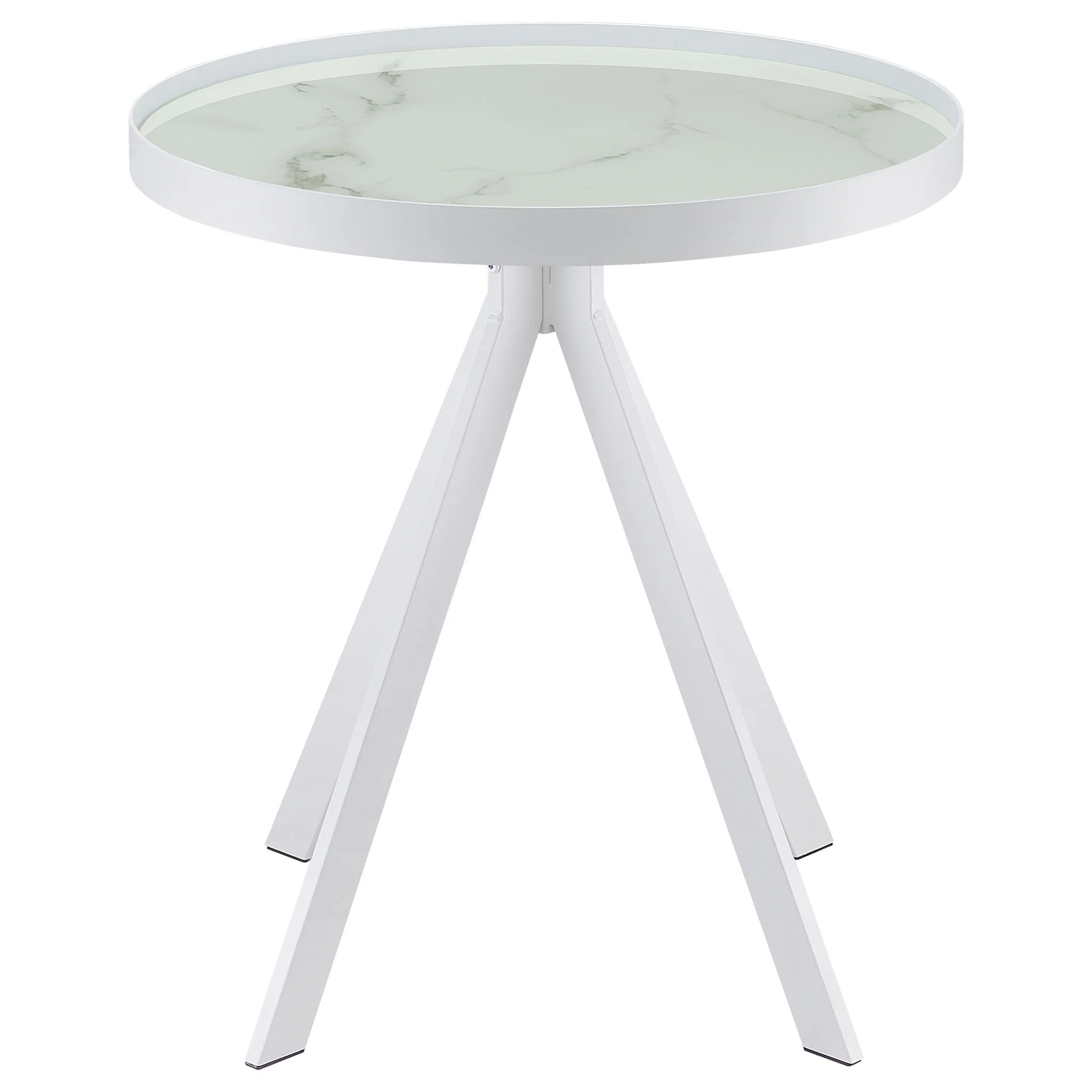 Briggs Round Marble Printed Glass Top End Side Table White - Image 2