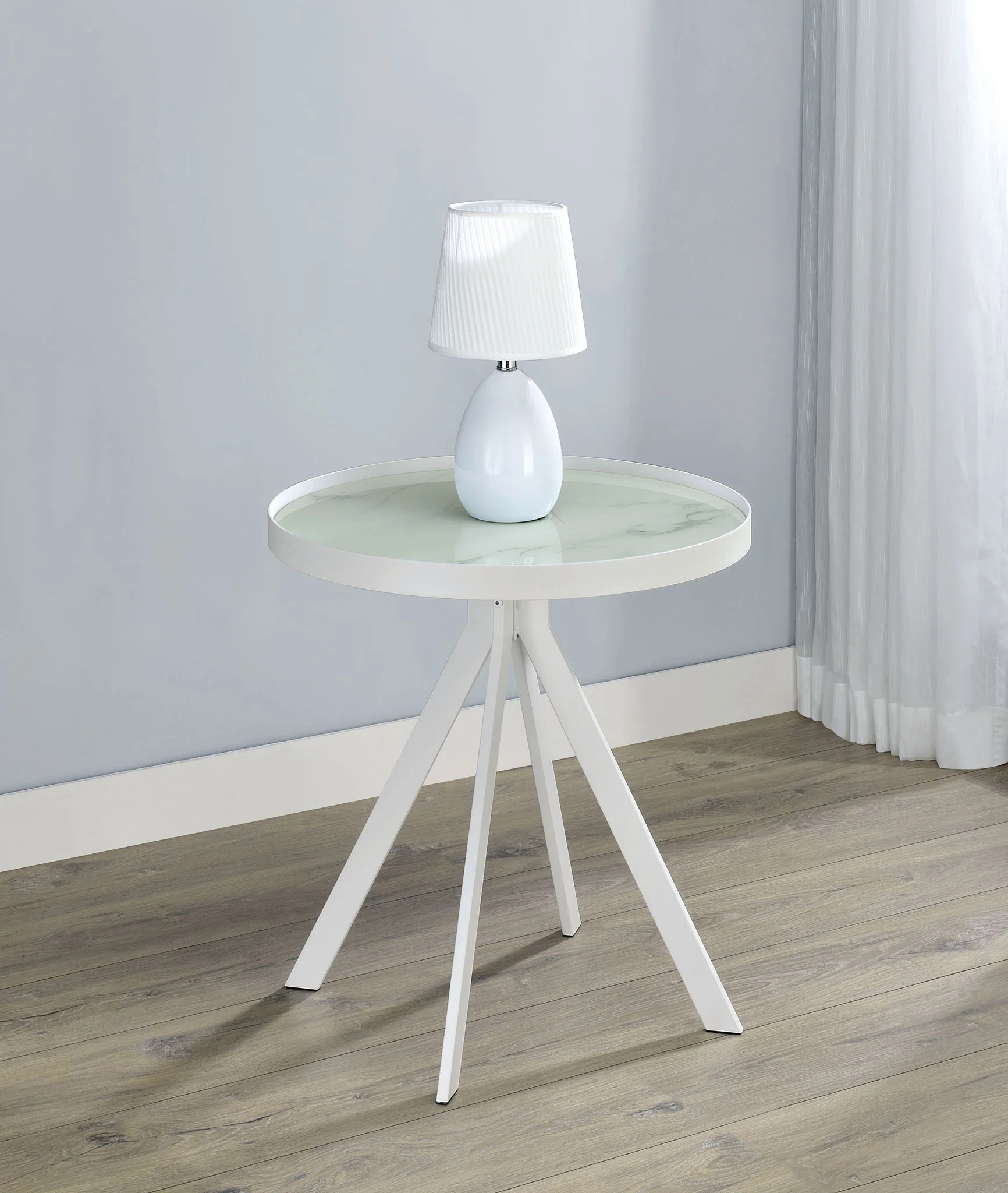 Briggs Round Marble Printed Glass Top End Side Table White - Image 3