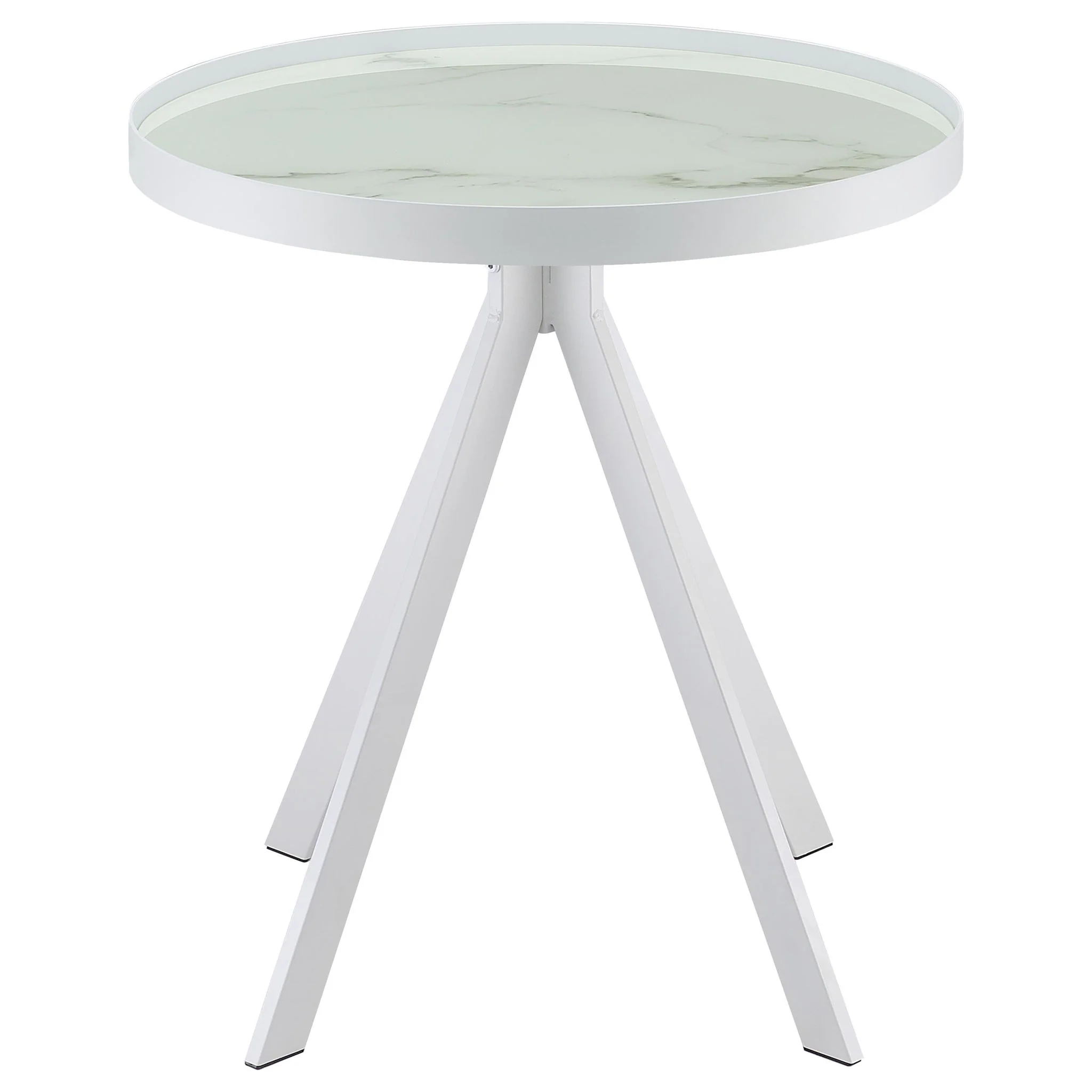 Briggs Round Marble Printed Glass Top End Side Table White - Image 4