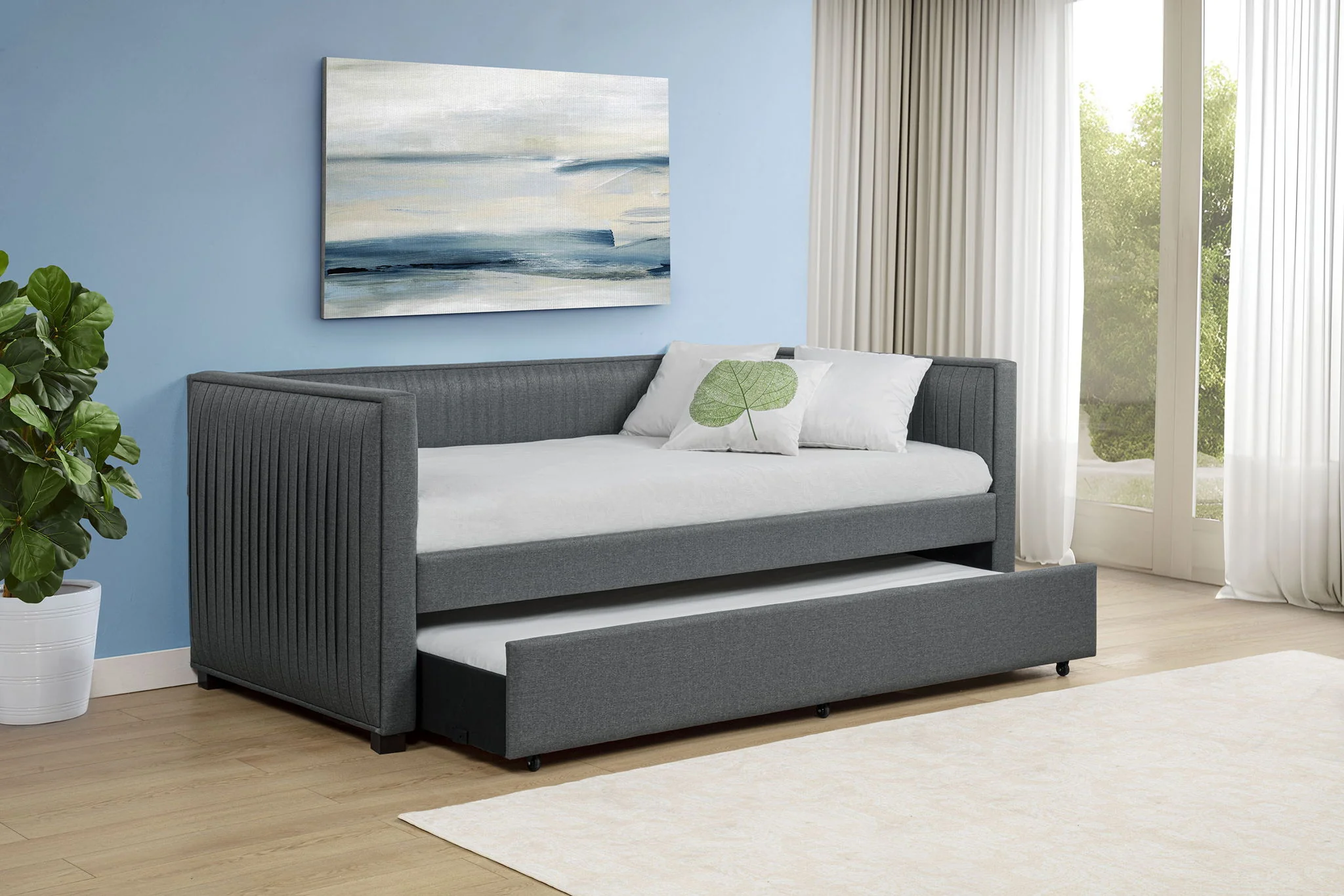 Brodie Upholstered Twin Daybed with Trundle Grey - Image 2