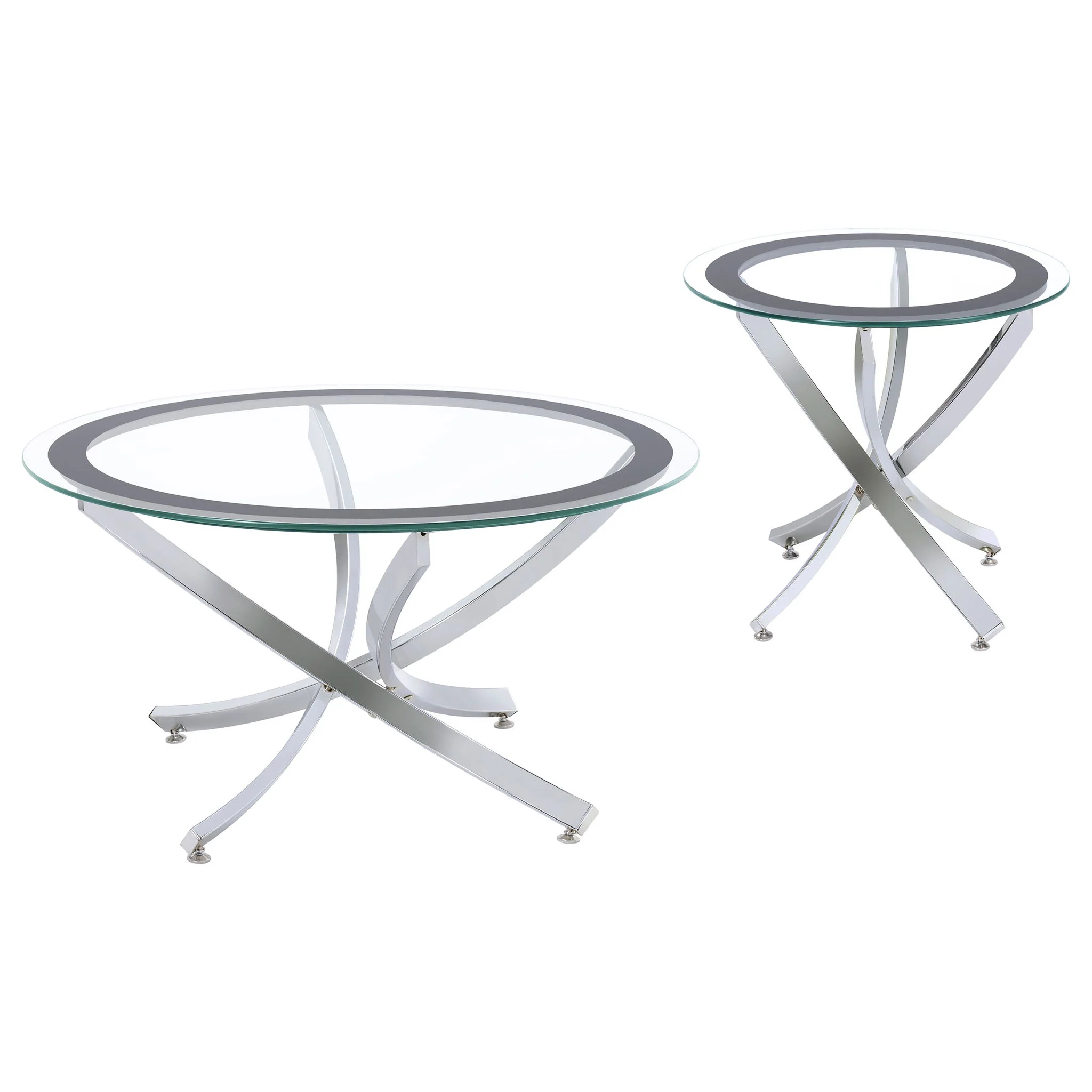 Brooke 2-piece Round Coffee and End Table Set Chrome - Image 4
