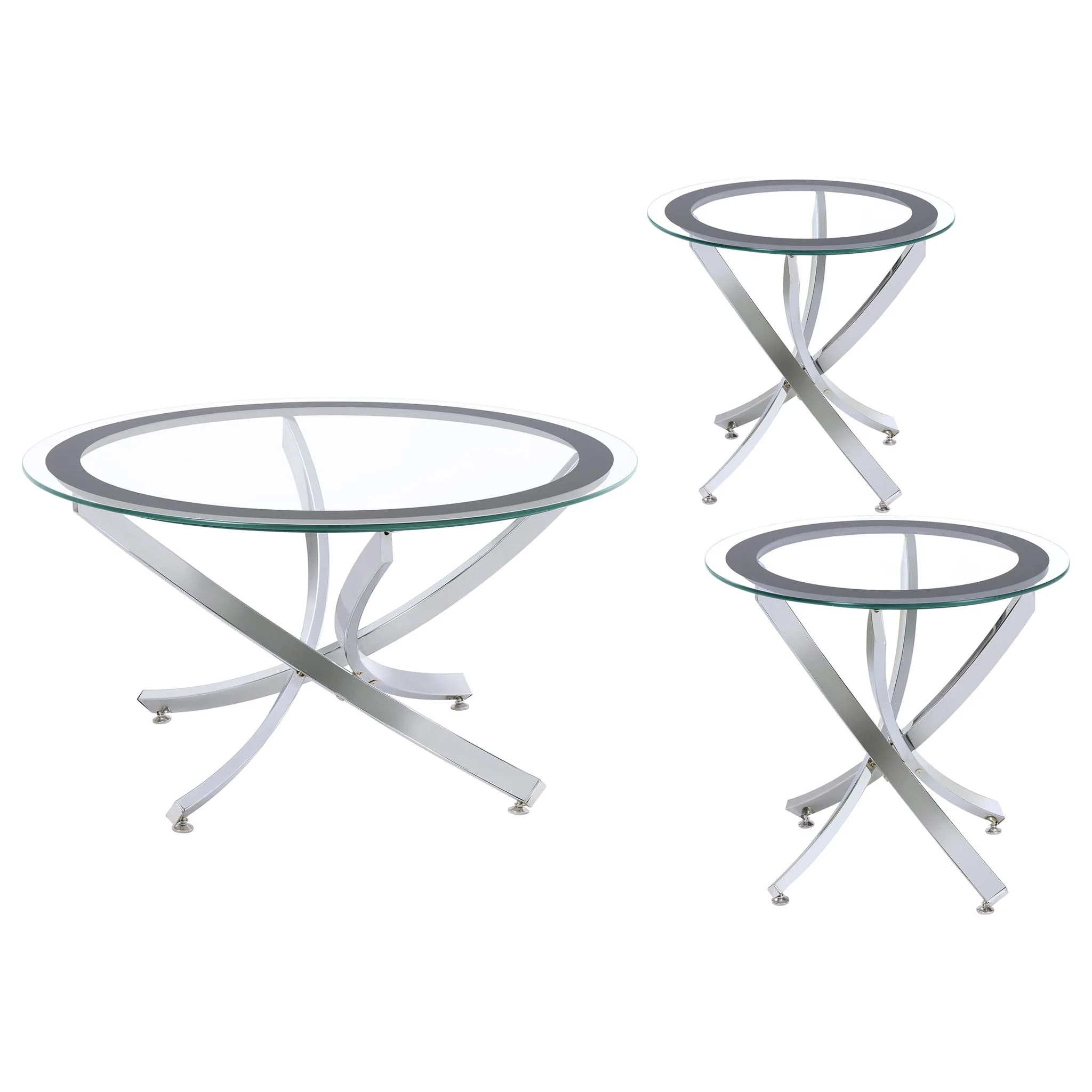 Brooke 3-piece Round Coffee and End Table Set Chrome - Image 3