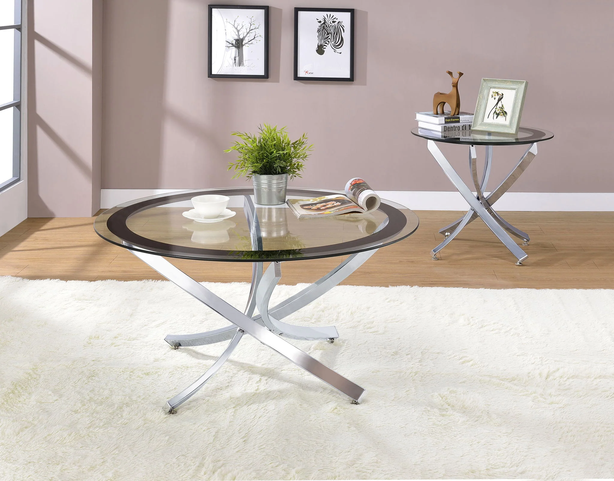 Brooke Round Glass Top Side End Table Metal Base Chrome - Image 4