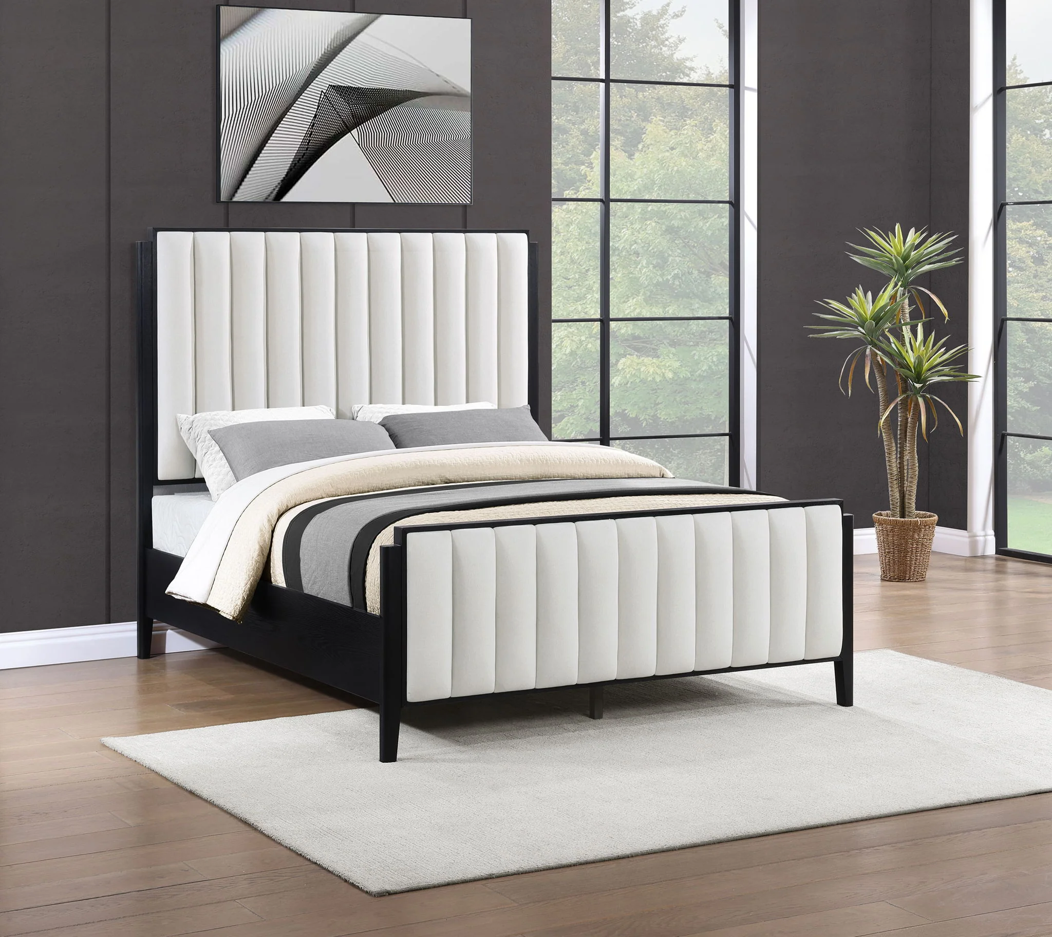 Brookmead 60-inch Upholstered Queen Bed Black - Image 4