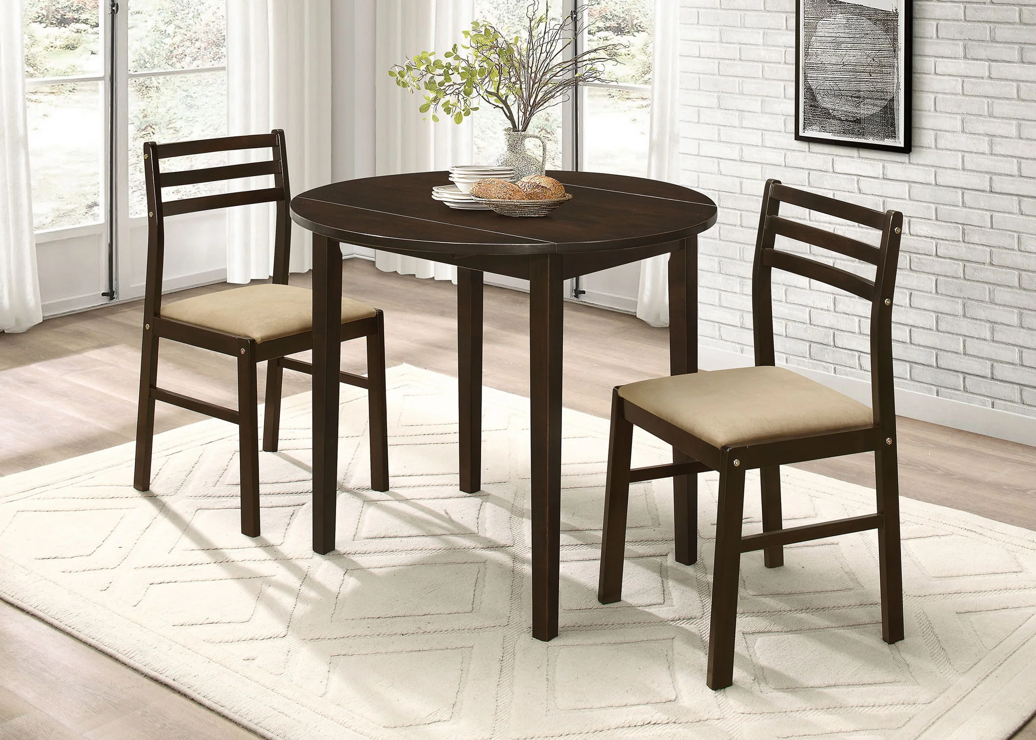 Bucknell 3-piece Round Drop Leaf Dining Table Set Cappuccino - Image 4