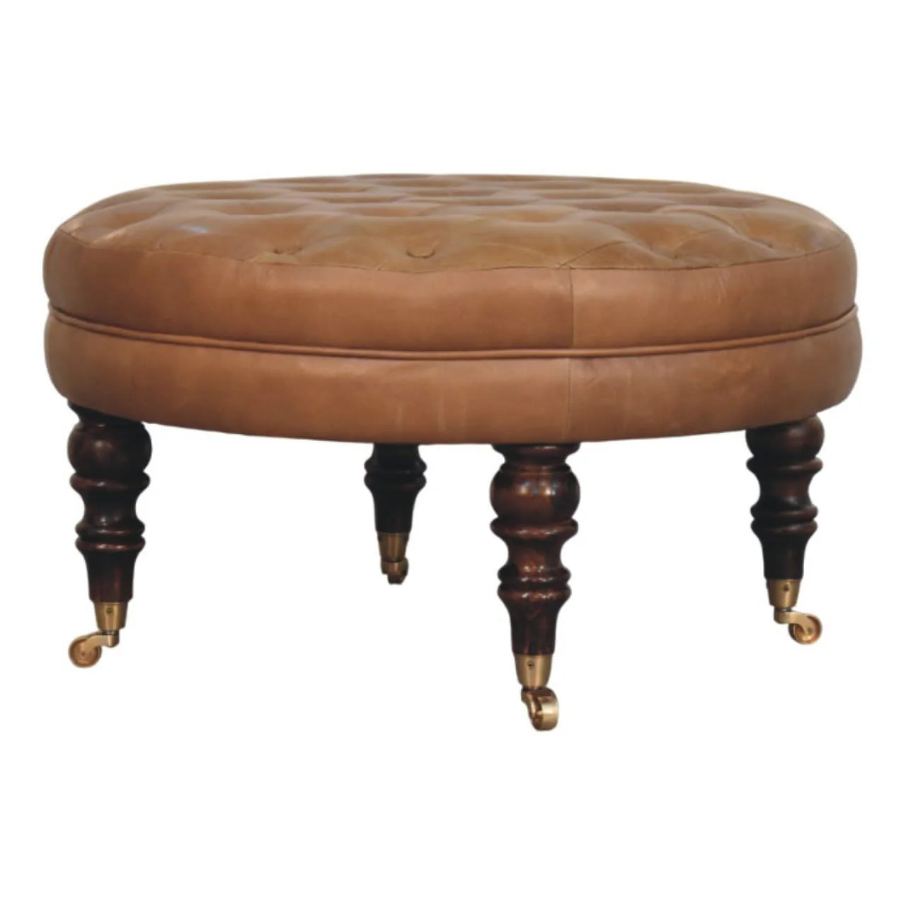Buffalo - Round Ottoman With Castor Legs - Brown - Image 2