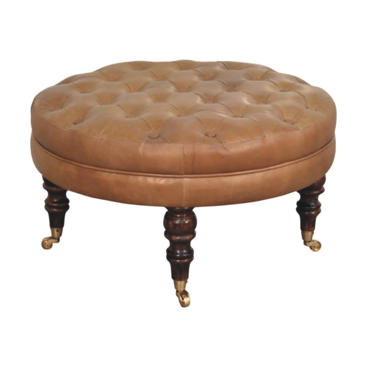 Buffalo - Round Ottoman With Castor Legs - Brown - Image 3