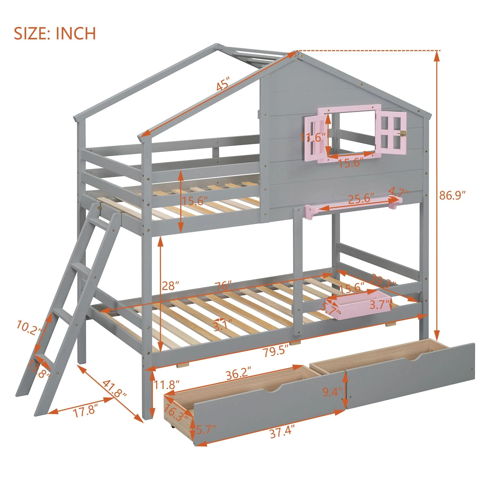 Bunk Bed With Playhouse Roof And Window - Image 4