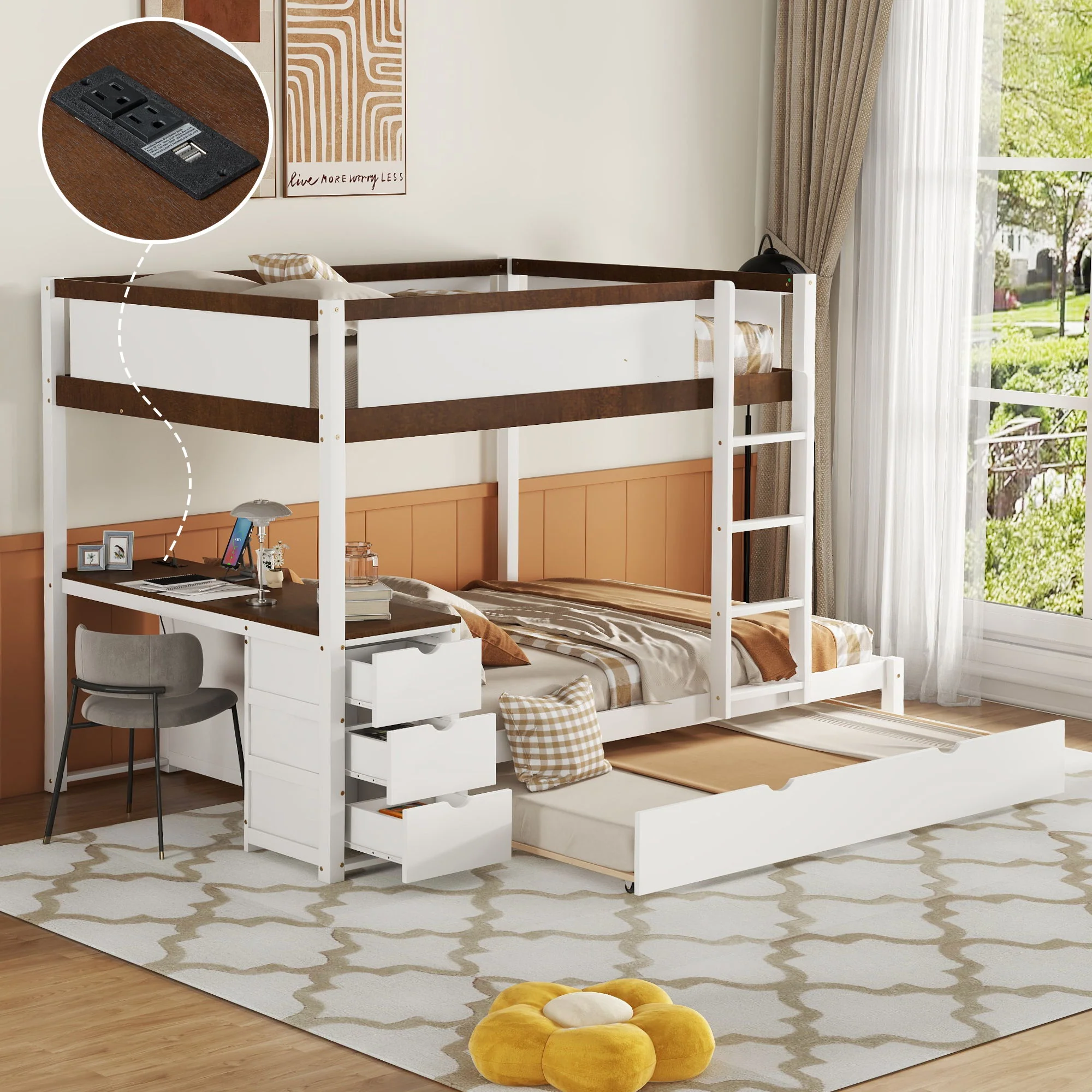 Bunk Bed With Twin Size Trundle, Storage And Desk - Image 2