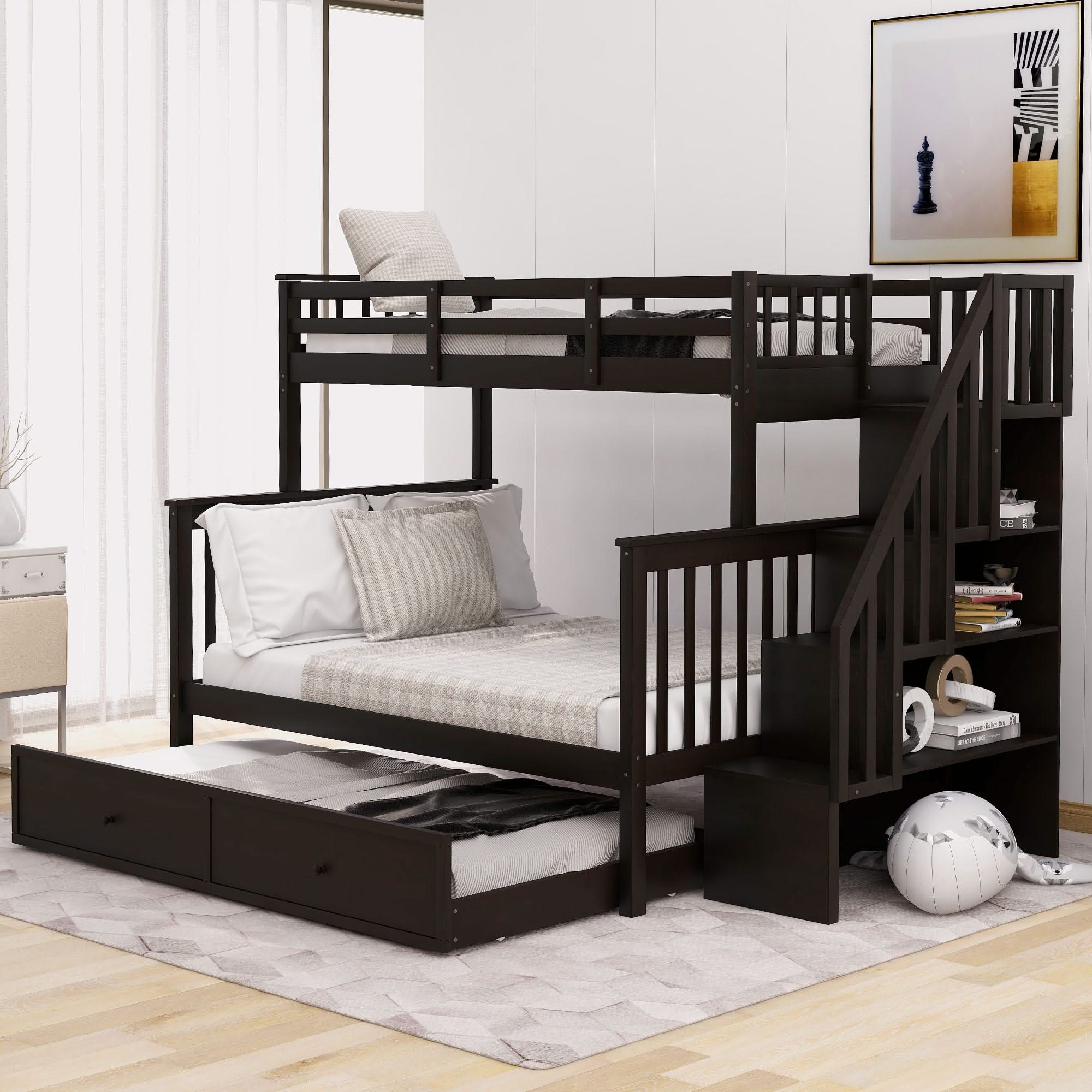 Bunk Bed With Twin Size Trundle, Storage And Guard Rail For Bedroom - Image 2