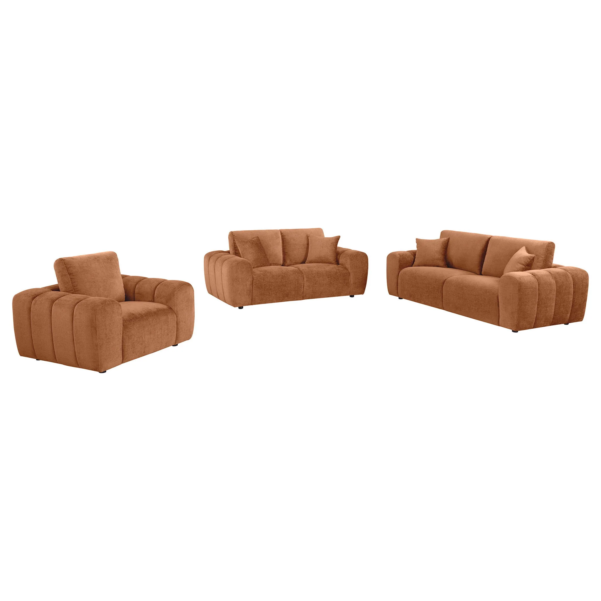 Burnett 3-piece Chenille Upholstered Sofa Set Burnt Orange - Image 2