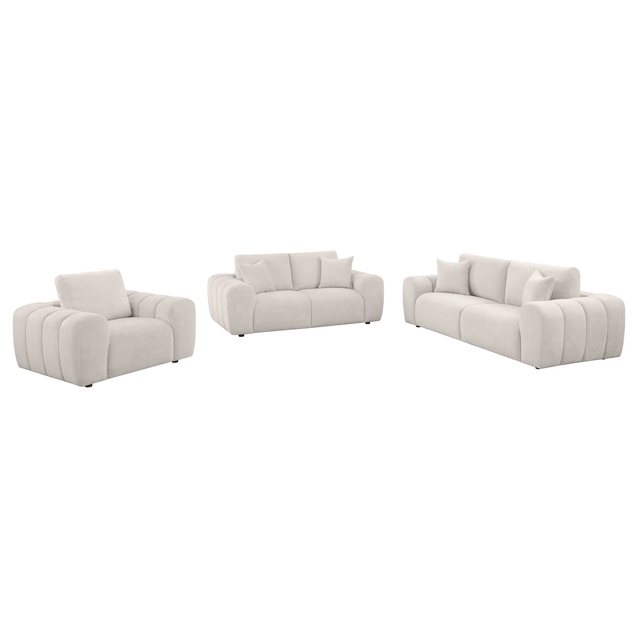 Burnett 3-piece Chenille Upholstered Sofa Set Ivory - Image 2