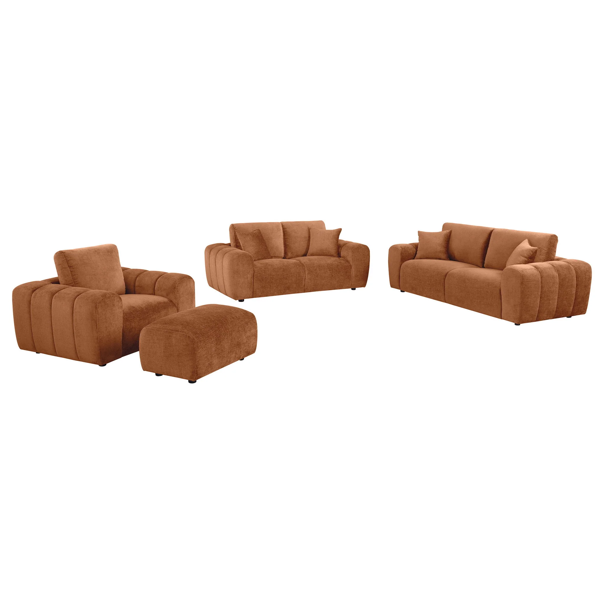 Burnett 4-piece Chenille Upholstered Sofa Set Burnt Orange - Image 3