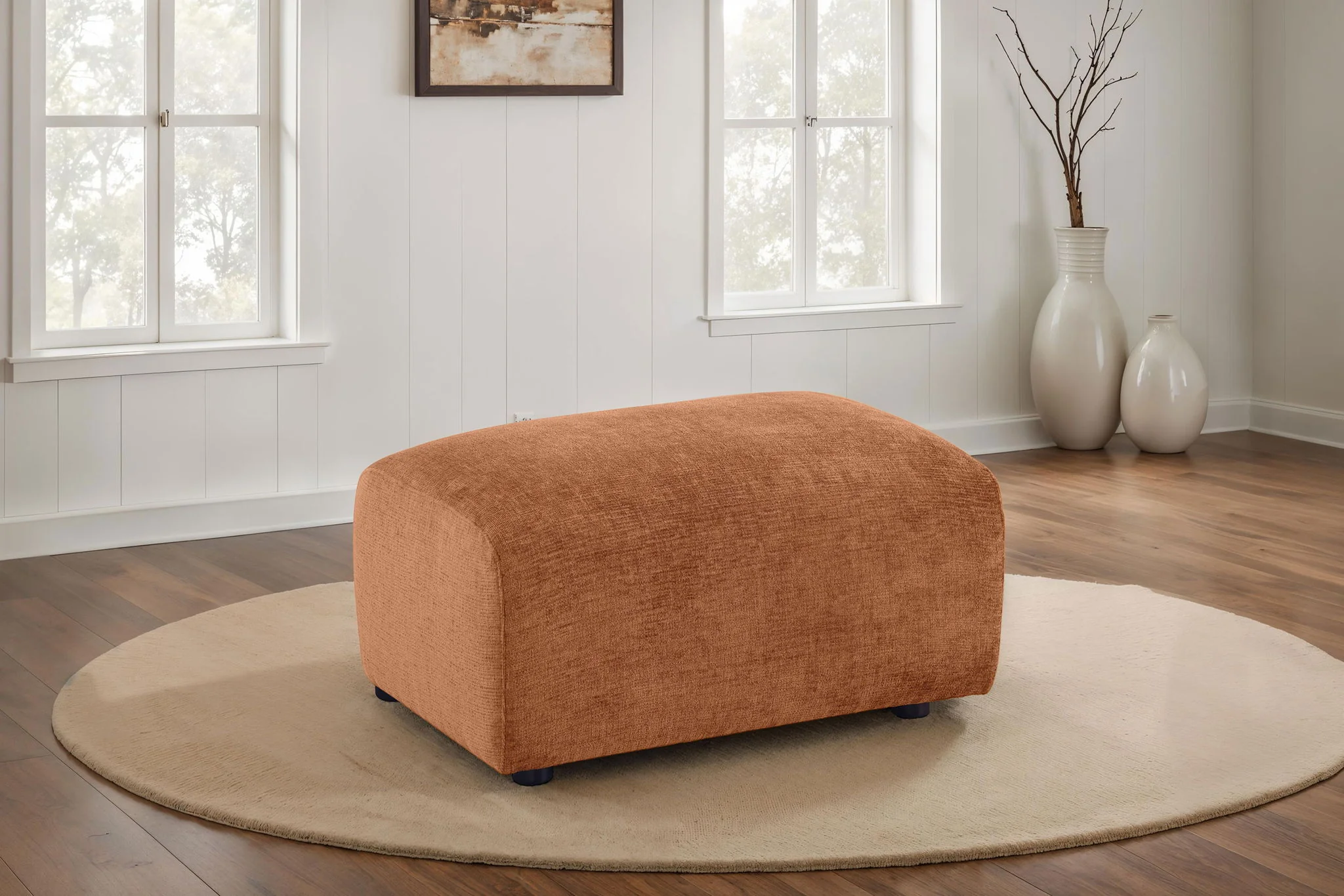 Burnett Chenille Upholstered Ottoman Burnt Orange - Image 4