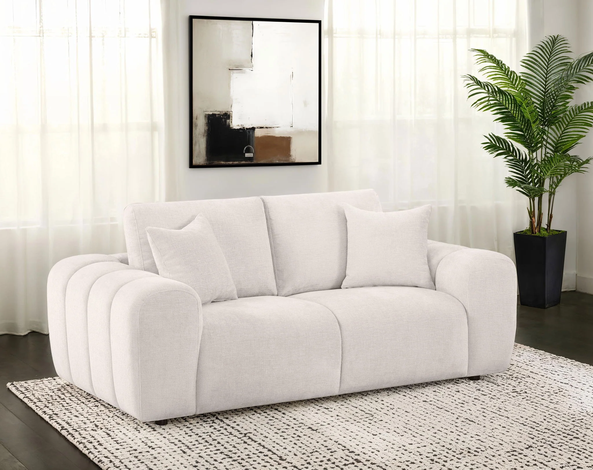 Burnett Chenille Upholstered Wide Arm Loveseat Ivory - Image 4