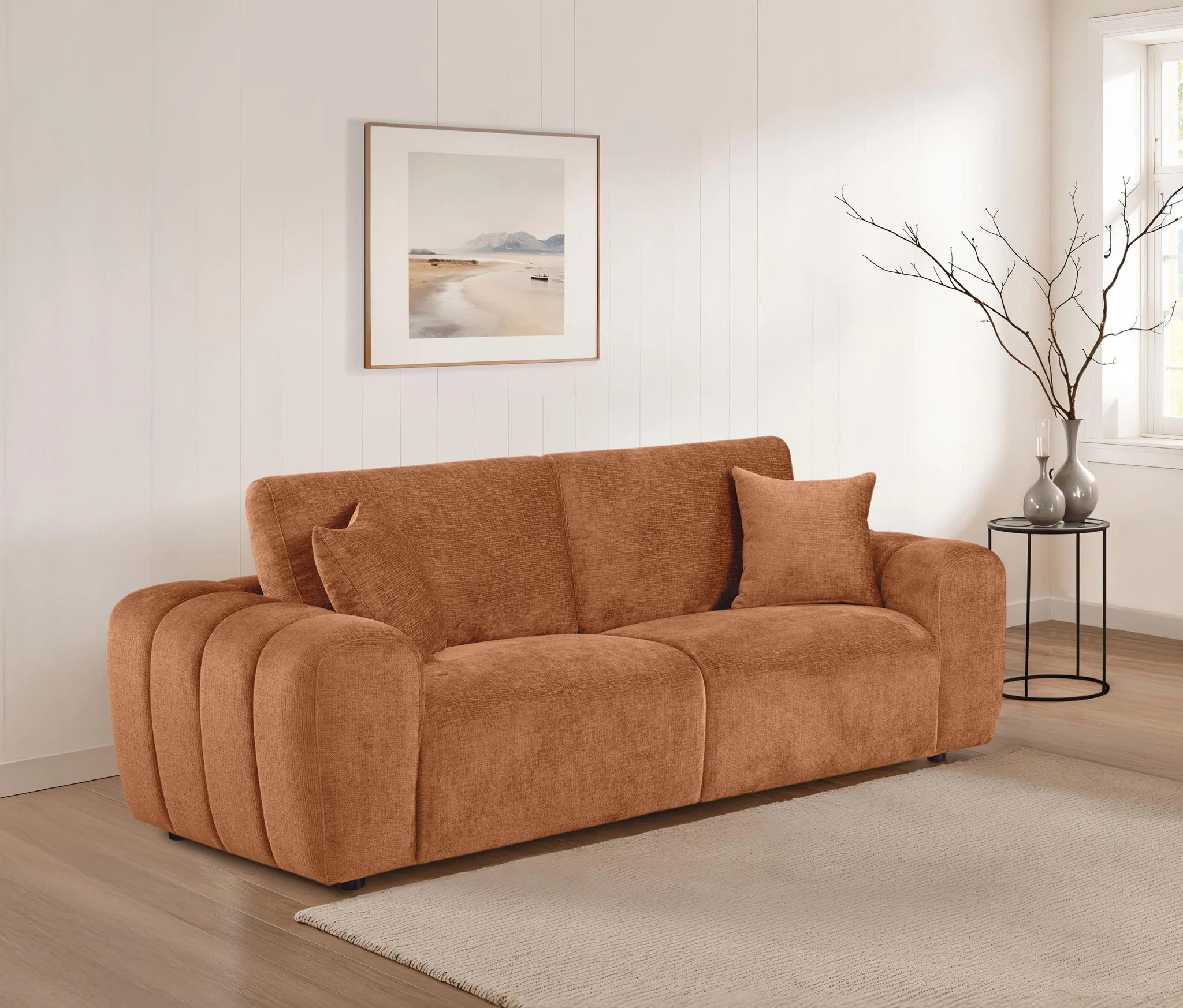 Burnett Chenille Upholstered Wide Arm Sofa Burnt Orange - Image 3