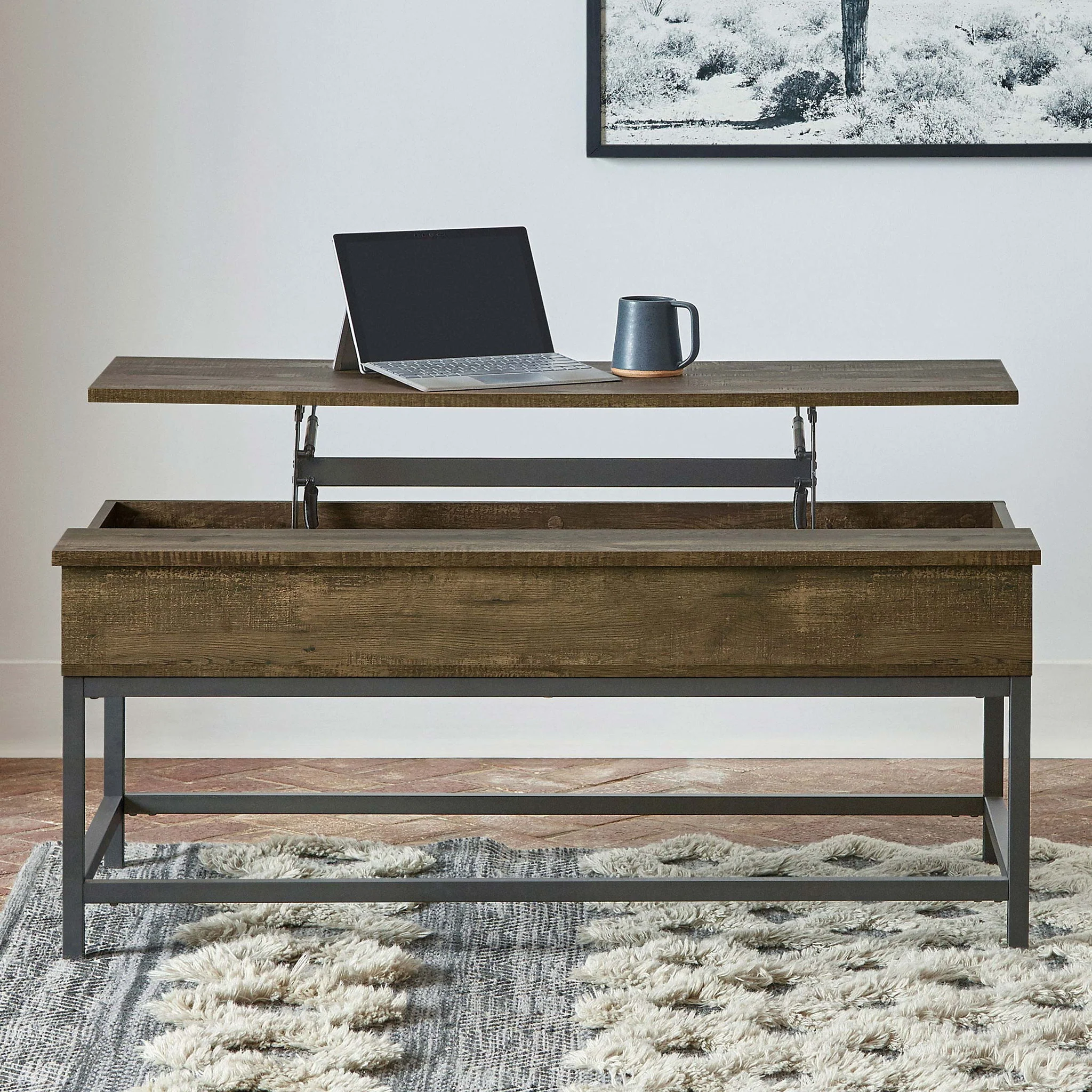 Byers Engineered Wood Lift Top Coffee Table Brown Oak - Image 2