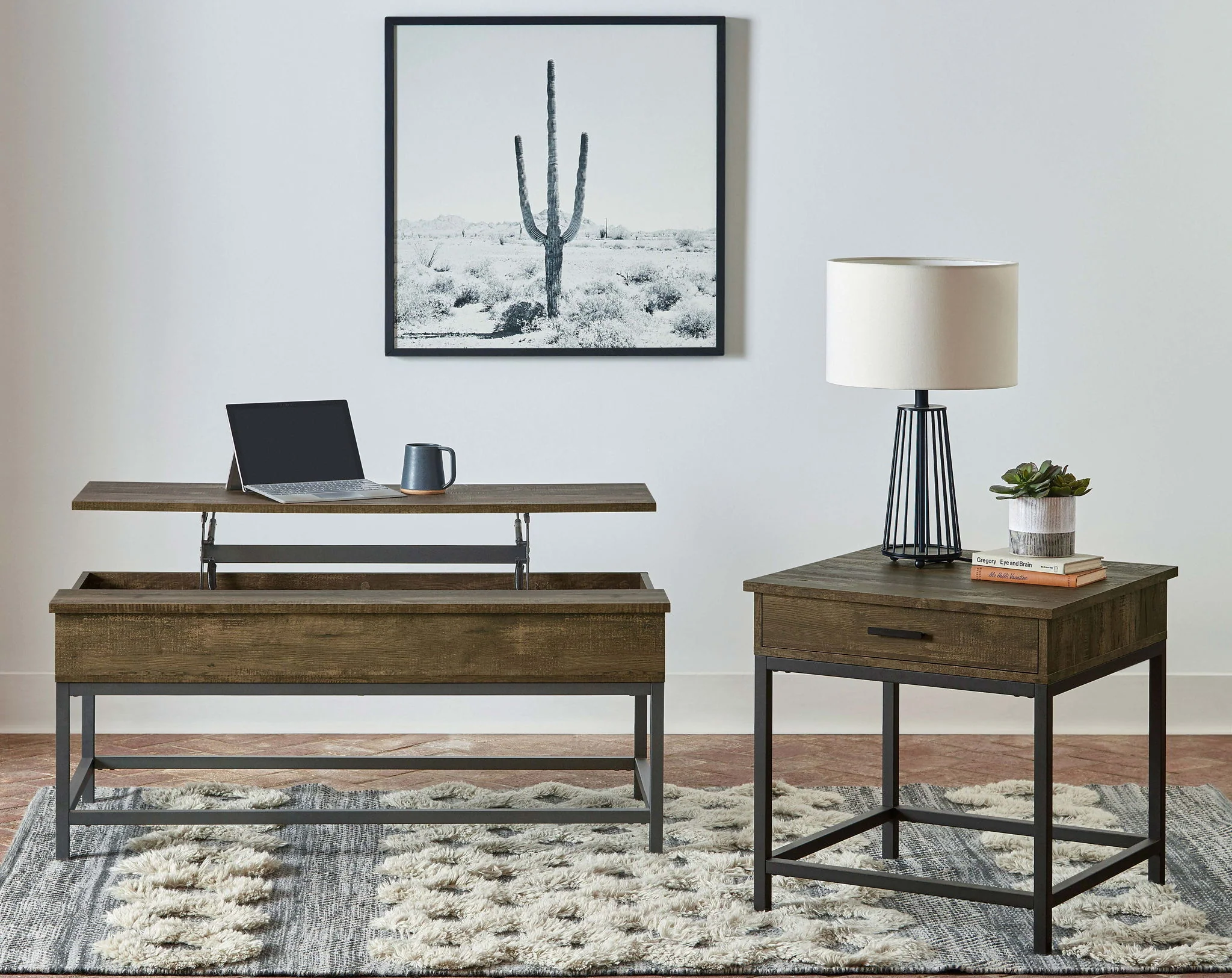 Byers Engineered Wood Lift Top Coffee Table Brown Oak - Image 4