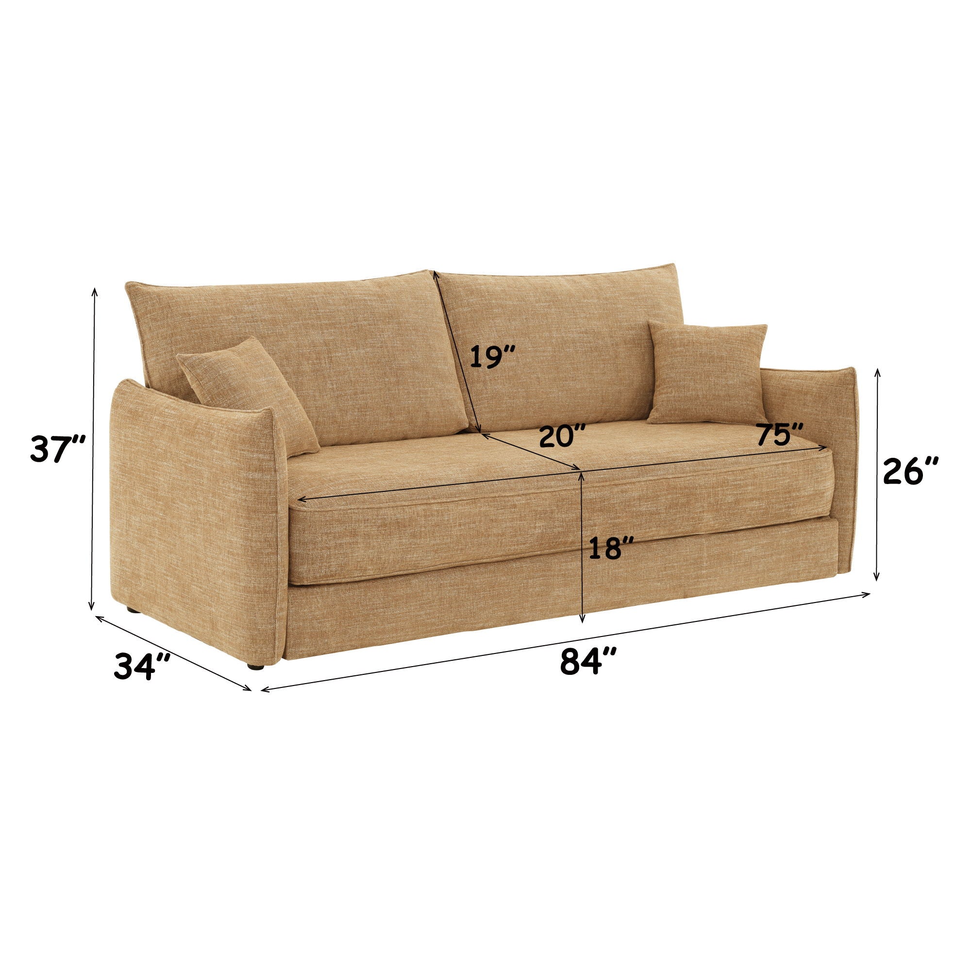 Cadie - Sofa With 2 Pillows - Mocha - Image 3