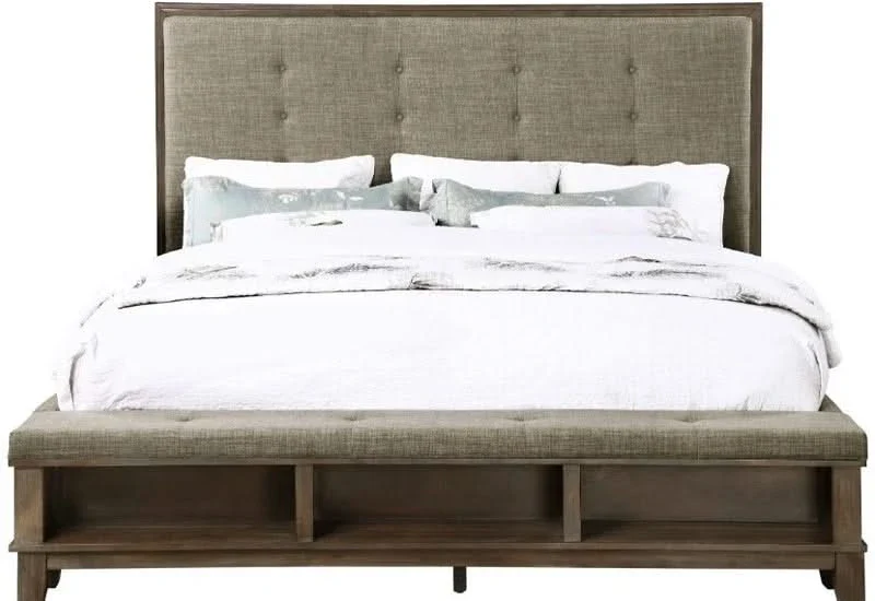 Cagney Gray Modern Rustic 5-Piece Bedroom Set with Storage Footboard and Upholstered Headboard (Queen/King) - Image 3
