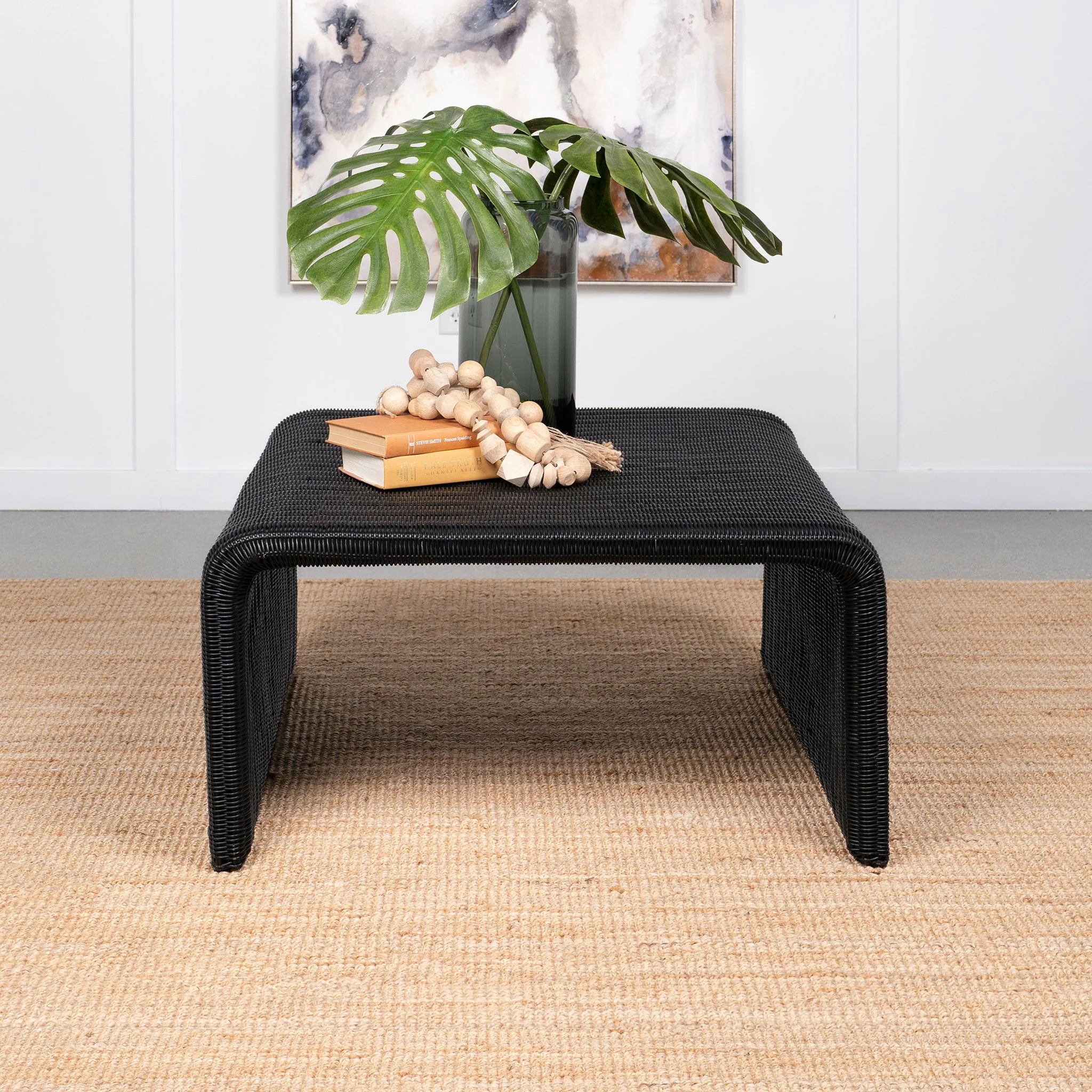 Cahya Woven Rattan Square Coffee Table Black - Image 4