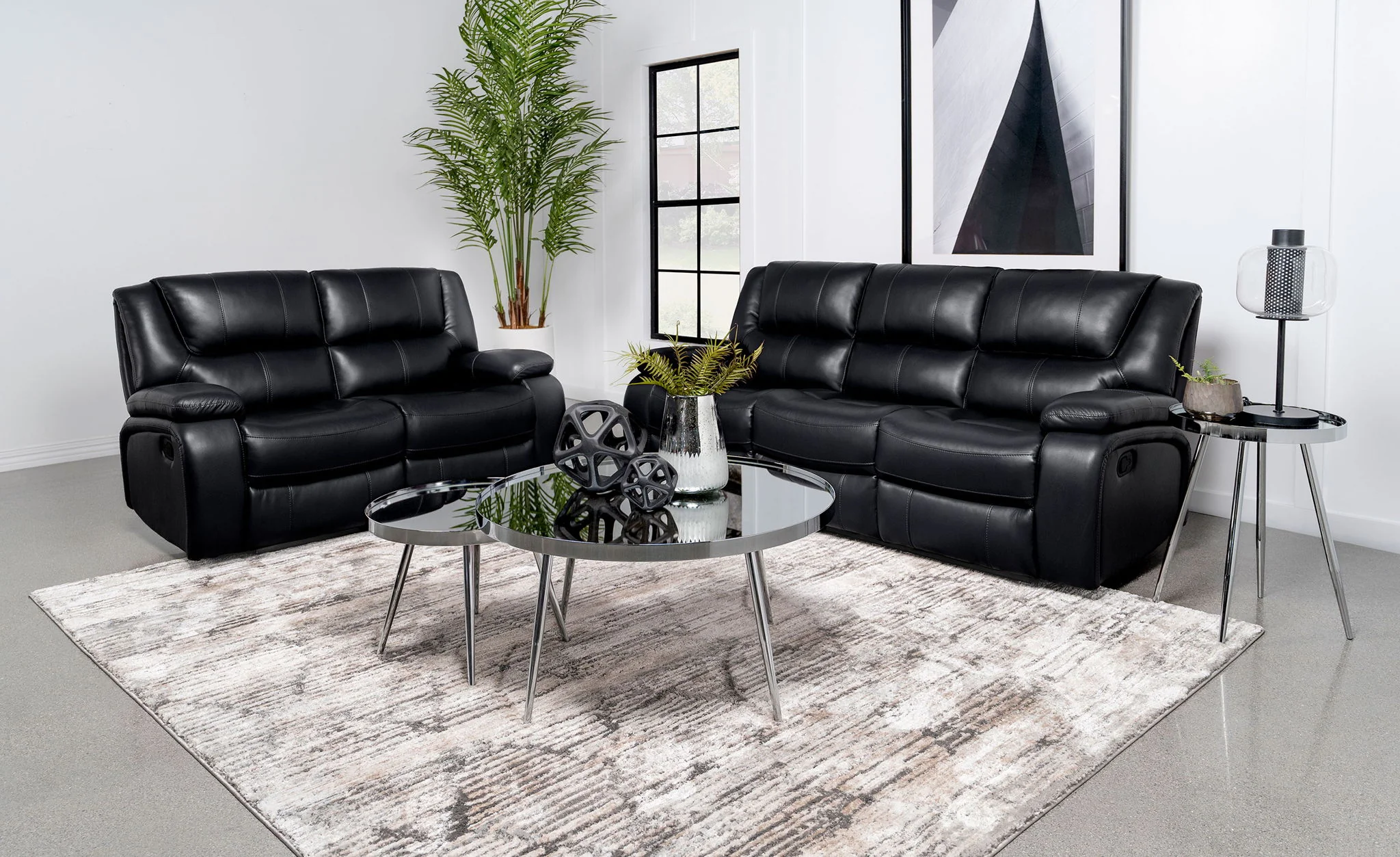 Camila 2-piece Upholstered Reclining Sofa Set Black