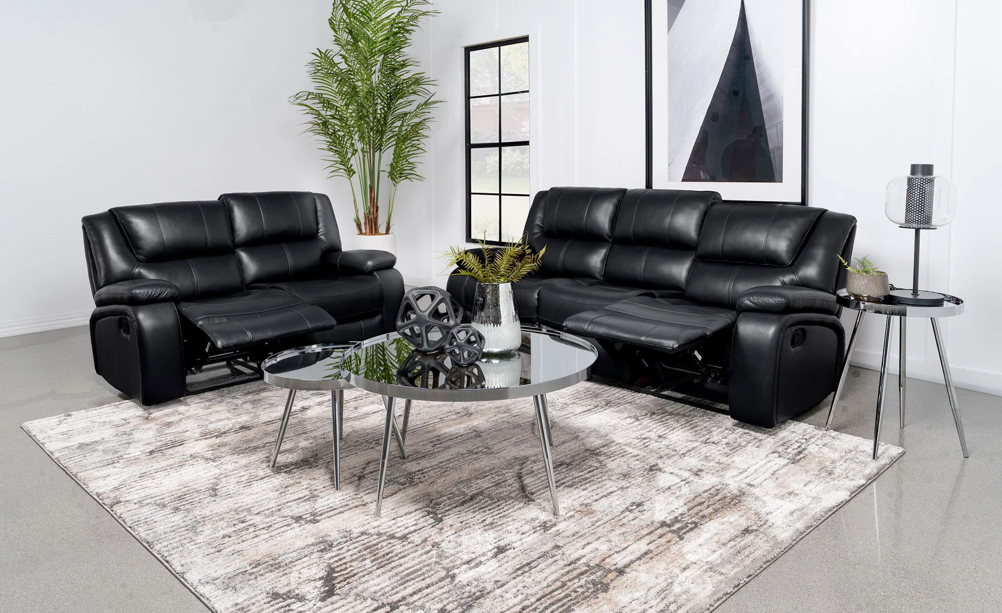 Camila 2-piece Upholstered Reclining Sofa Set Black - Image 3