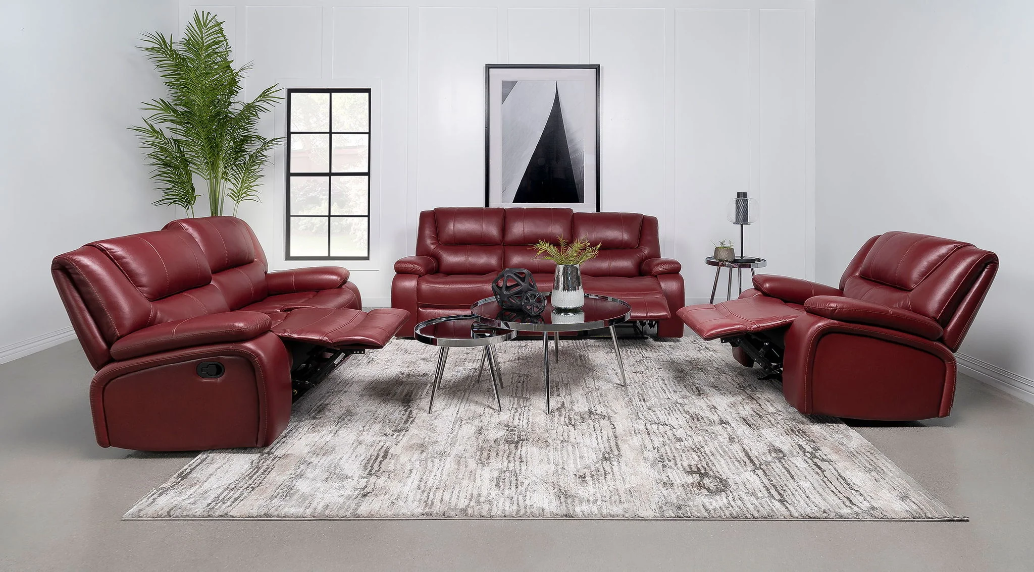 Camila 3-piece Upholstered Reclining Sofa Set Red - Image 2