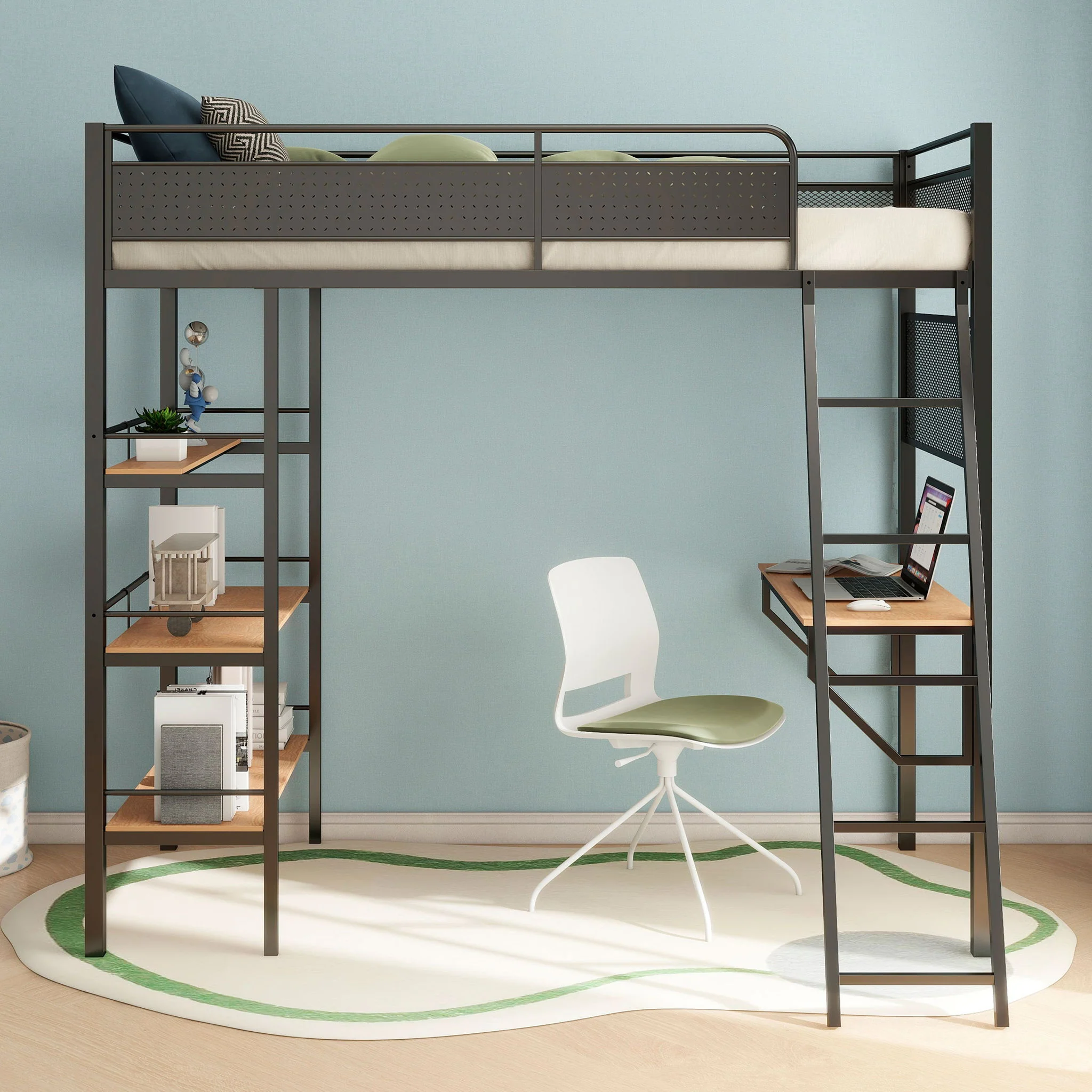 Campus 3-shelf Metal Twin Workstation Loft Bed Matte Black - Image 2