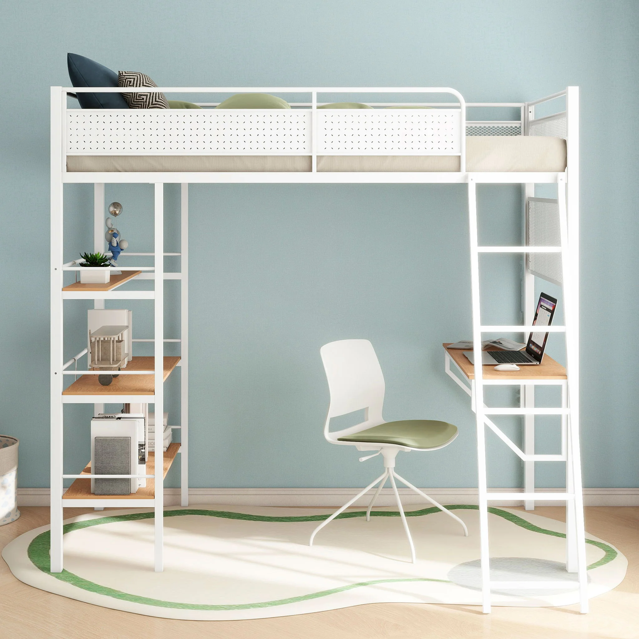Campus 3-shelf Metal Twin Workstation Loft Bed Matte White - Image 4