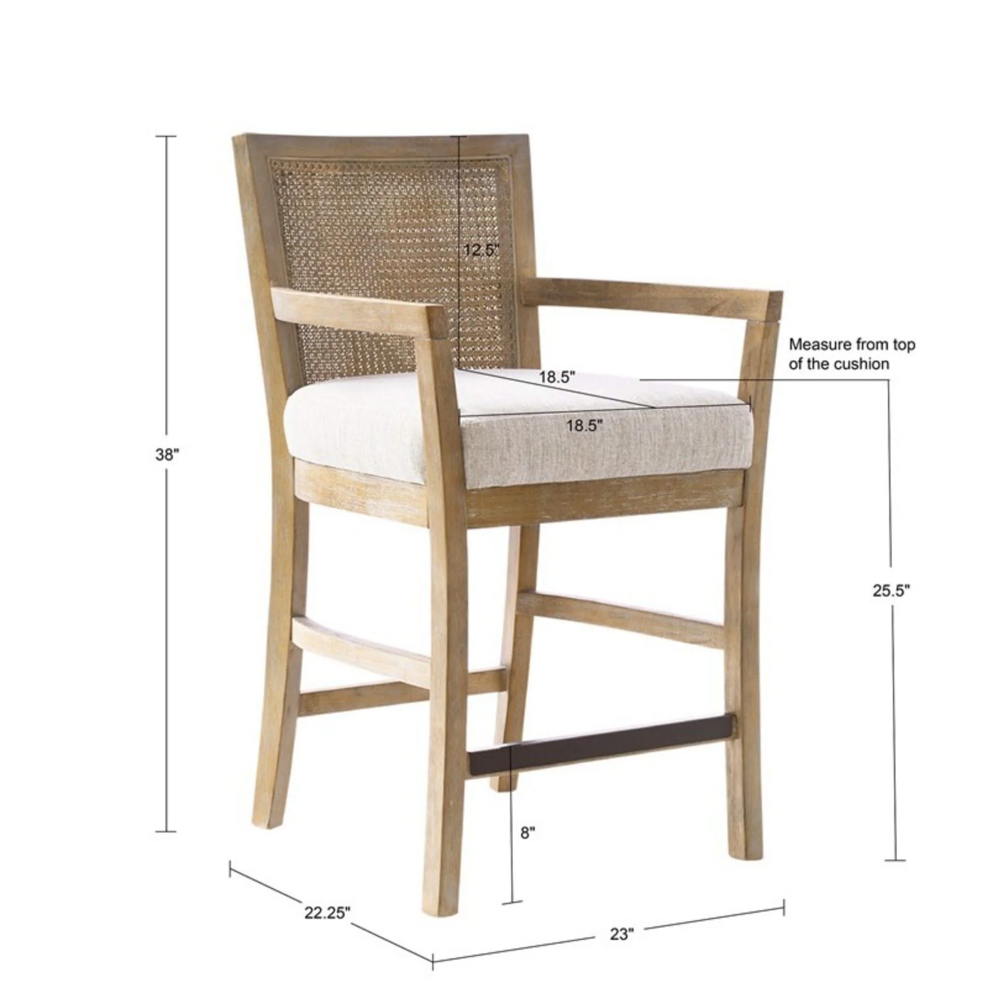 Cane Back Counter Stool With Upholstered Seat - Cream / Reclaimed Natural - Image 4
