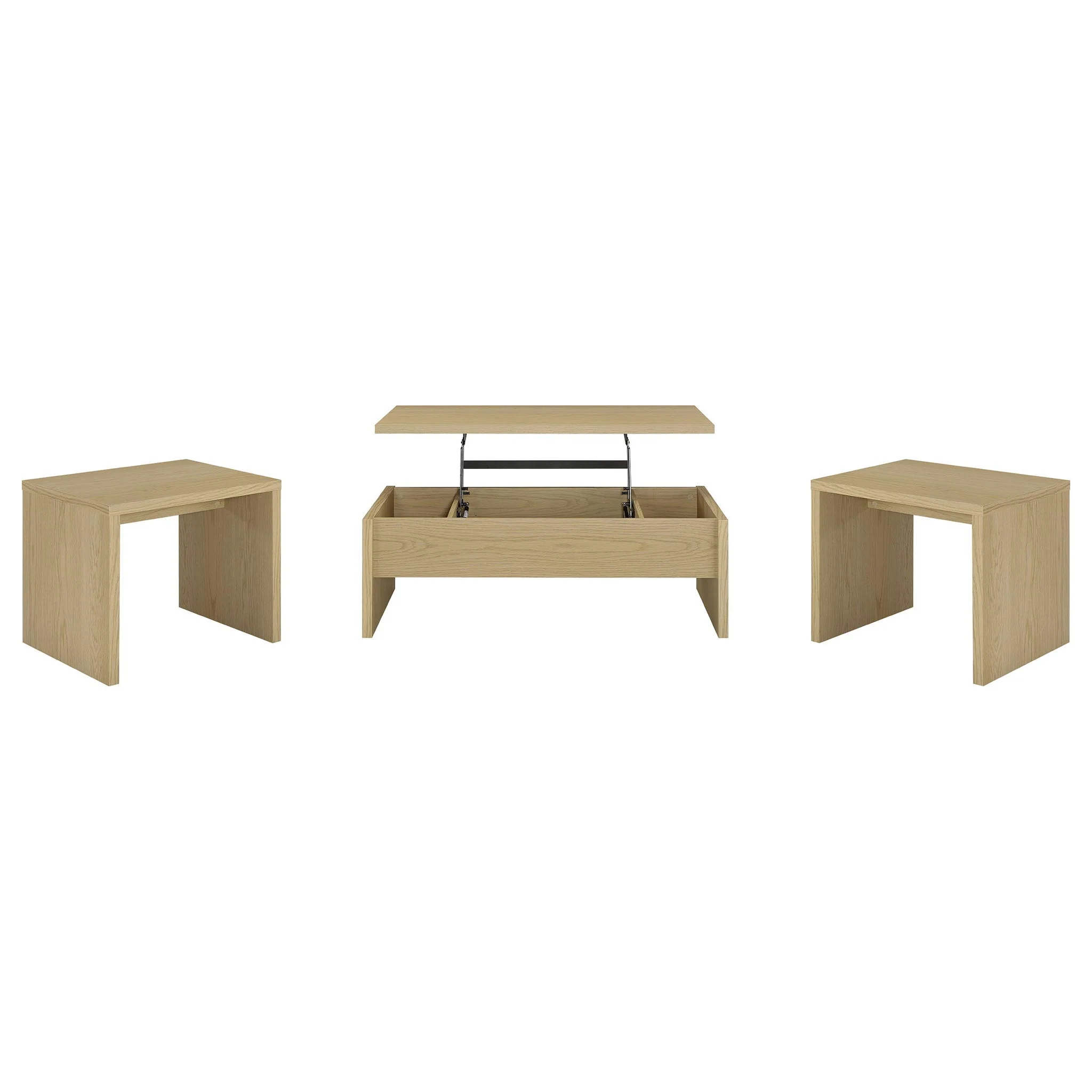 Canoga 3-piece Lift Top Cocktail Coffee Table Set Light Oak - Image 4