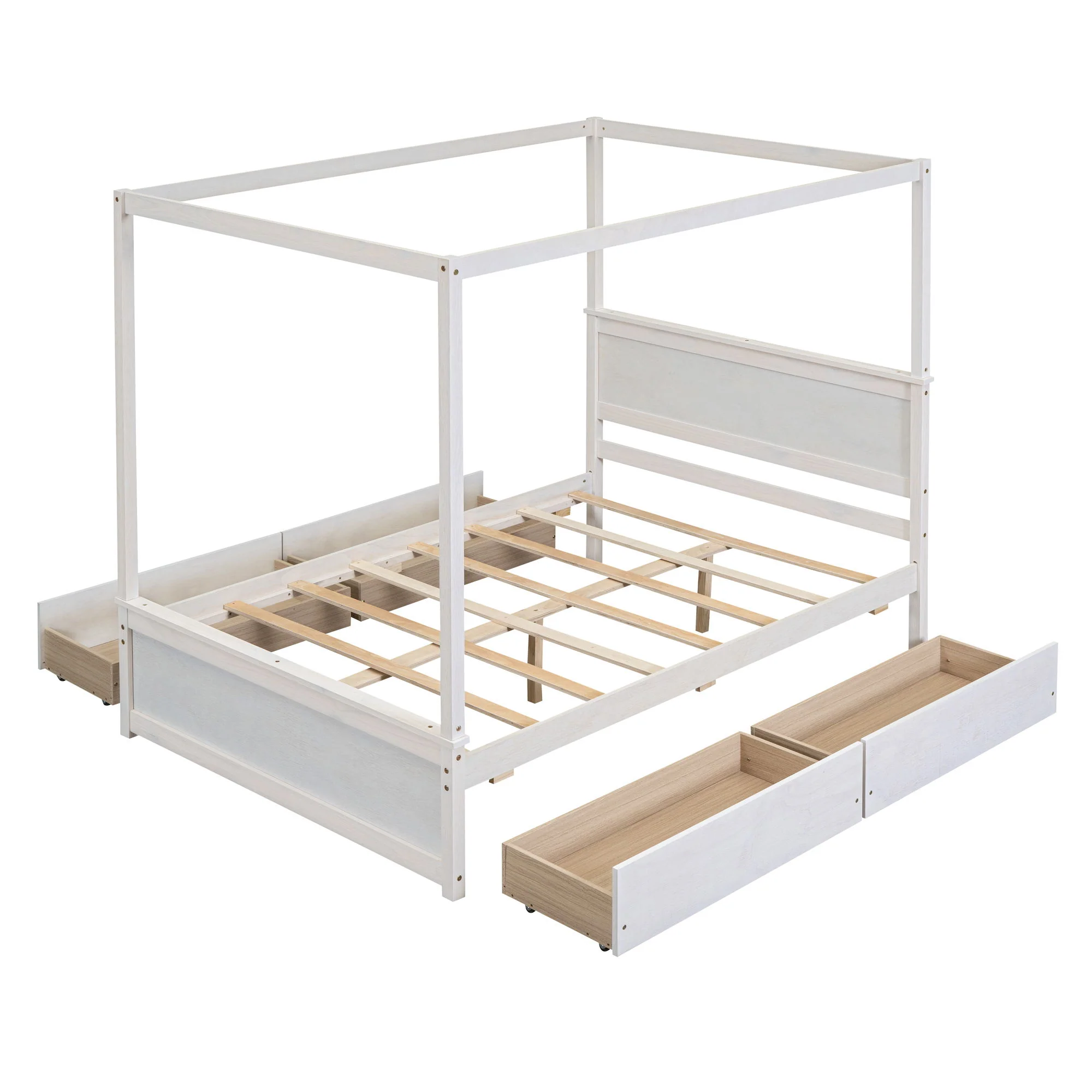 Canopy Platform Bed With Drawers, Support Slats, No Box Spring Needed