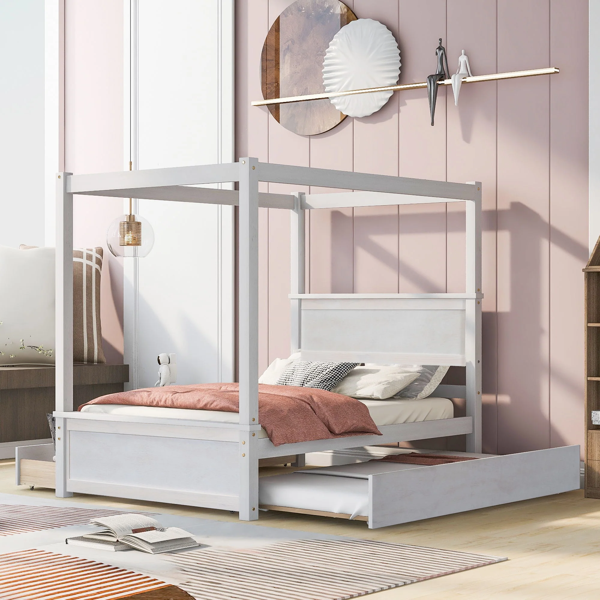 Canopy Platform Bed With Drawers, Support Slats, No Box Spring Needed - Image 5