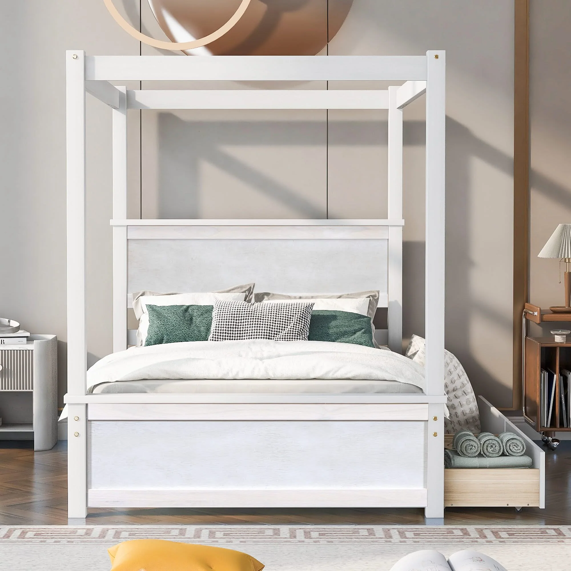 Canopy Platform Bed With Drawers, Support Slats, No Box Spring Needed - Image 7