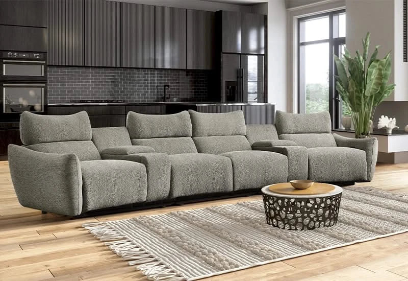 Capri Pewter Contemporary Power Reclining 6 PC Modular Theater Sectional with Storage Console, Bluetooth Control Panel and Hi-Def Speakers - Image 2